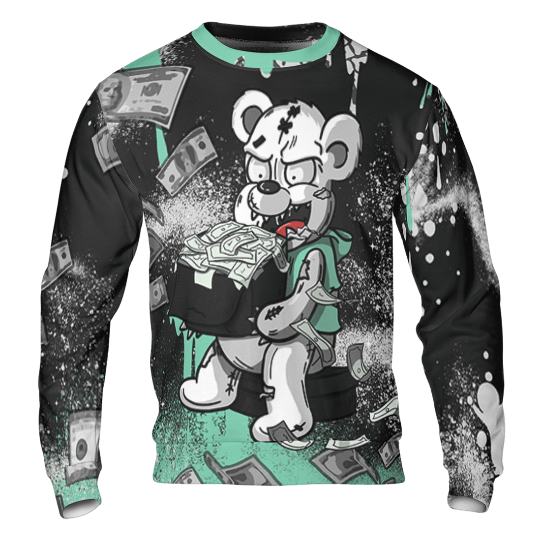 Green Glow 3s Sweatshirt Match Cash Money 3D All-Over Print Splash Paint - NastyJamz