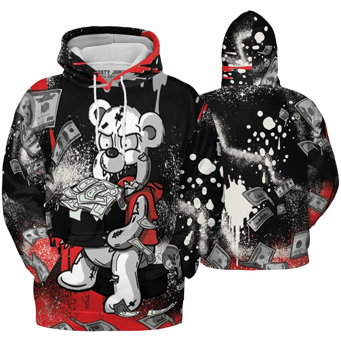 Bred Reimagined 4s Hoodie Match Cash Money 3D All-Over Print Splash Paint - NastyJamz