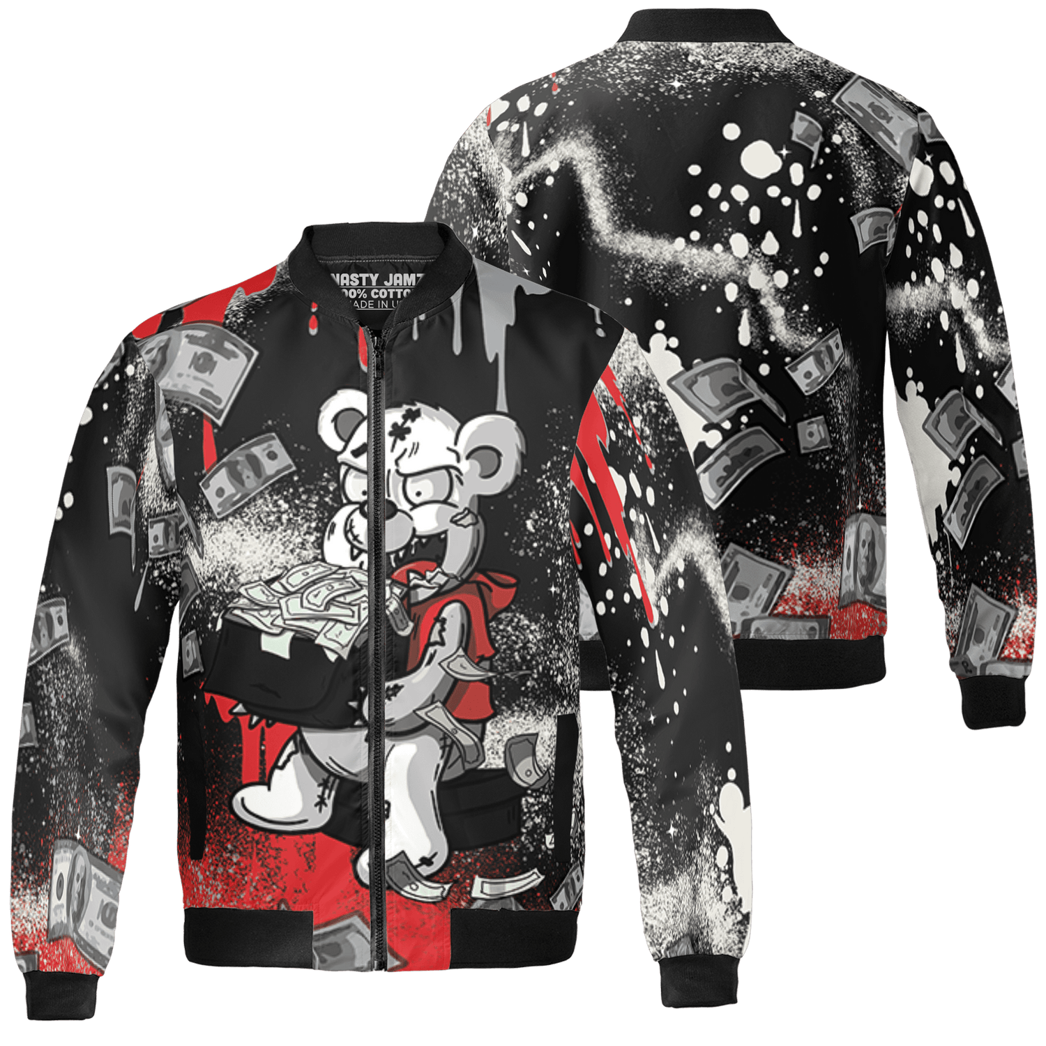 Bred Reimagined 4s Jacket Match Cash Money 3D All-Over Print Splash Paint - NastyJamz