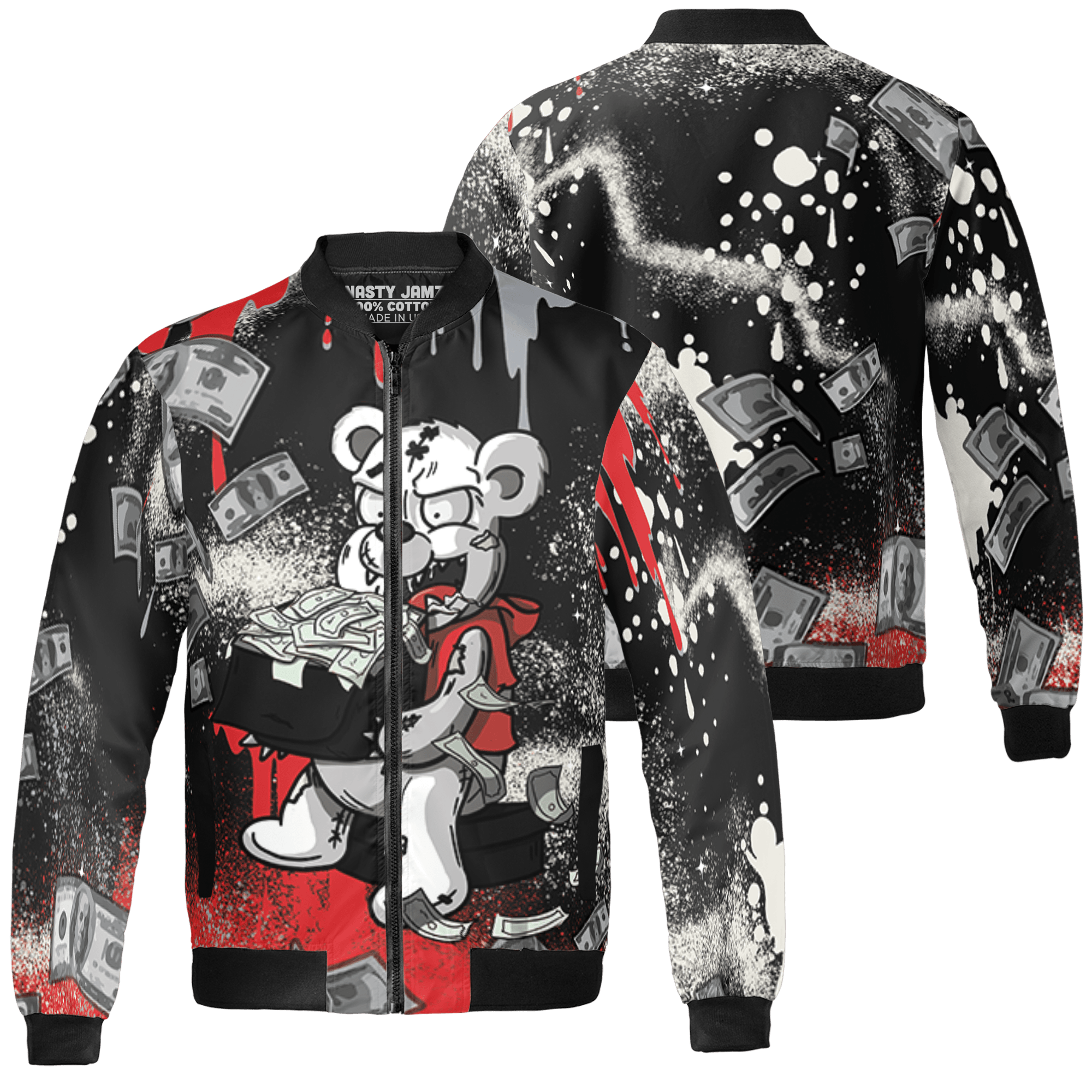 Bred Reimagined 4s Jacket Match Cash Money 3D All-Over Print Splash Paint - NastyJamz