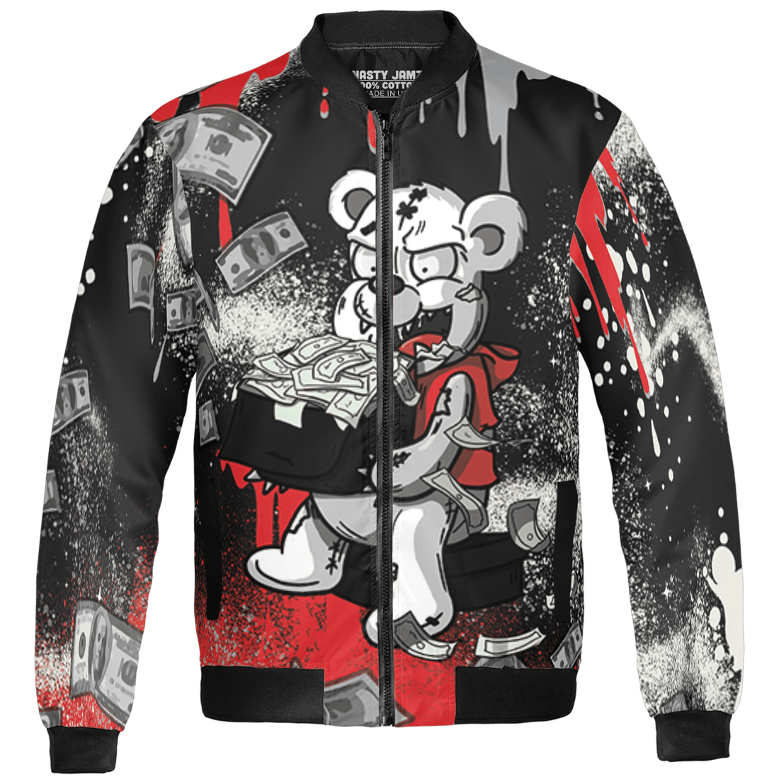 Bred Reimagined 4s Jacket Match Cash Money 3D All-Over Print Splash Paint - NastyJamz