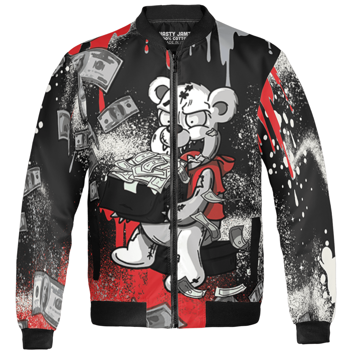 Bred Reimagined 4s Jacket Match Cash Money 3D All-Over Print Splash Paint - NastyJamz