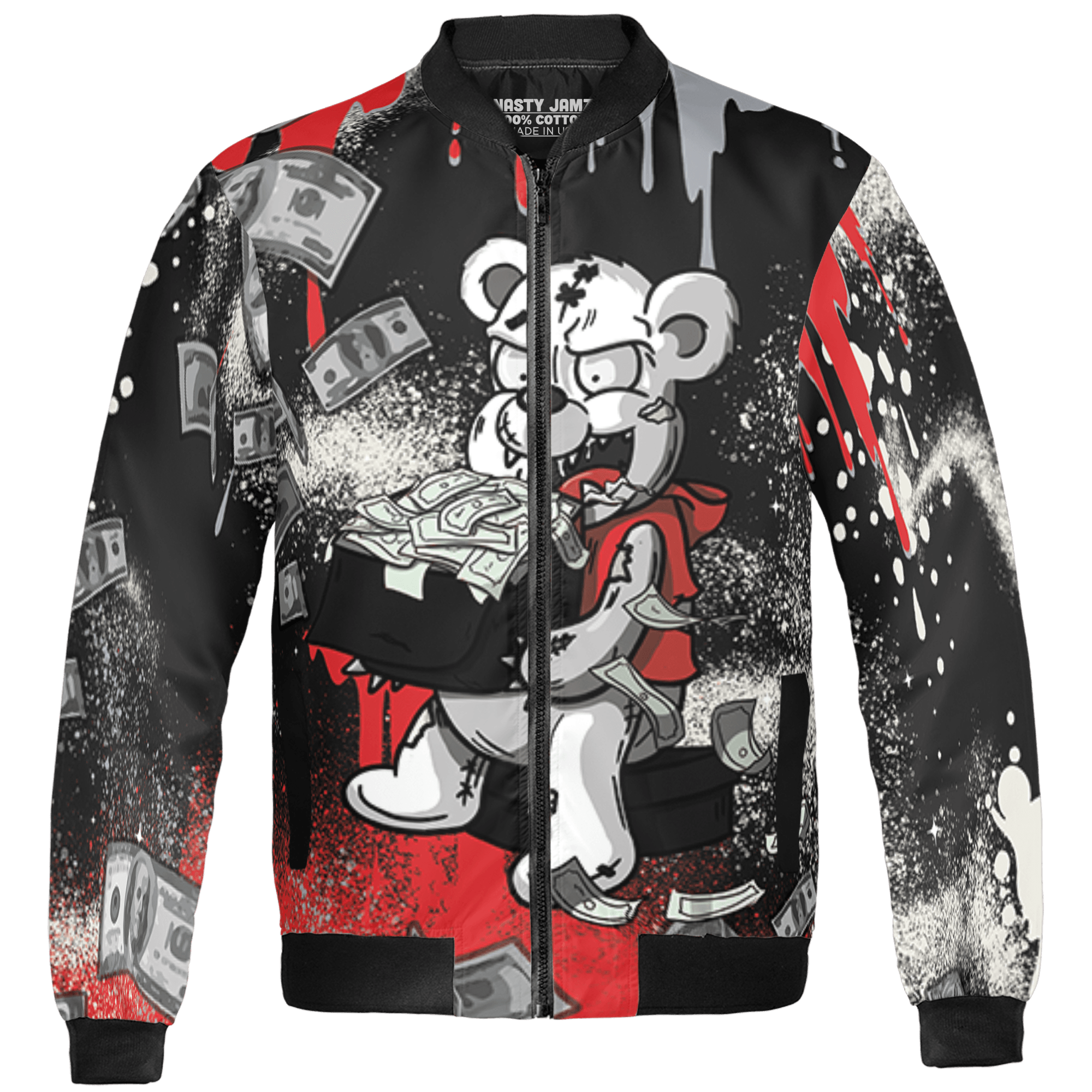Bred Reimagined 4s Jacket Match Cash Money 3D All-Over Print Splash Paint - NastyJamz
