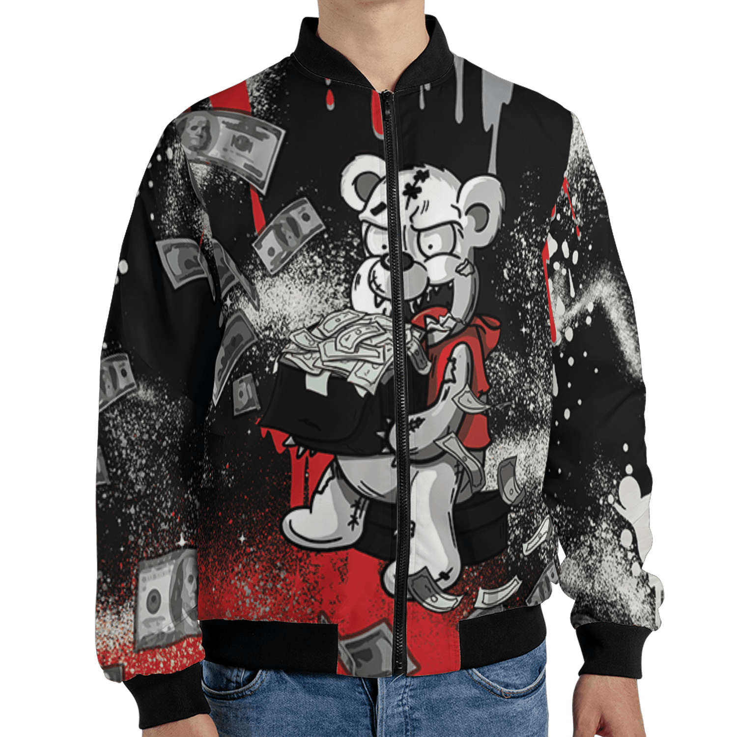 Bred Reimagined 4s Jacket Match Cash Money 3D All-Over Print Splash Paint - NastyJamz