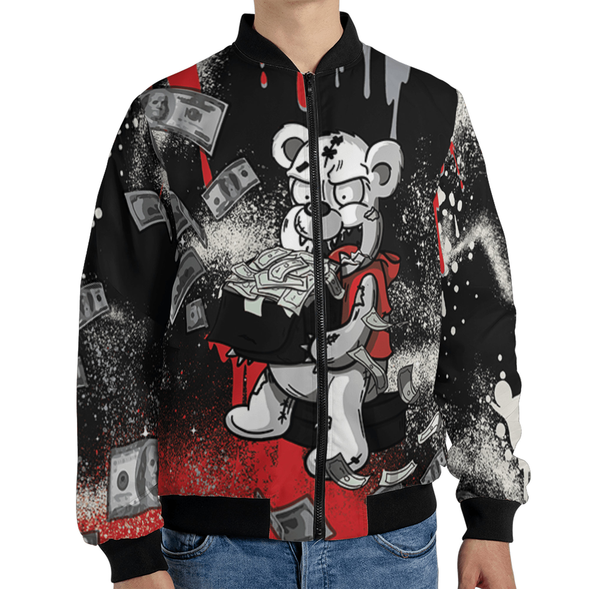 Bred Reimagined 4s Jacket Match Cash Money 3D All-Over Print Splash Paint - NastyJamz