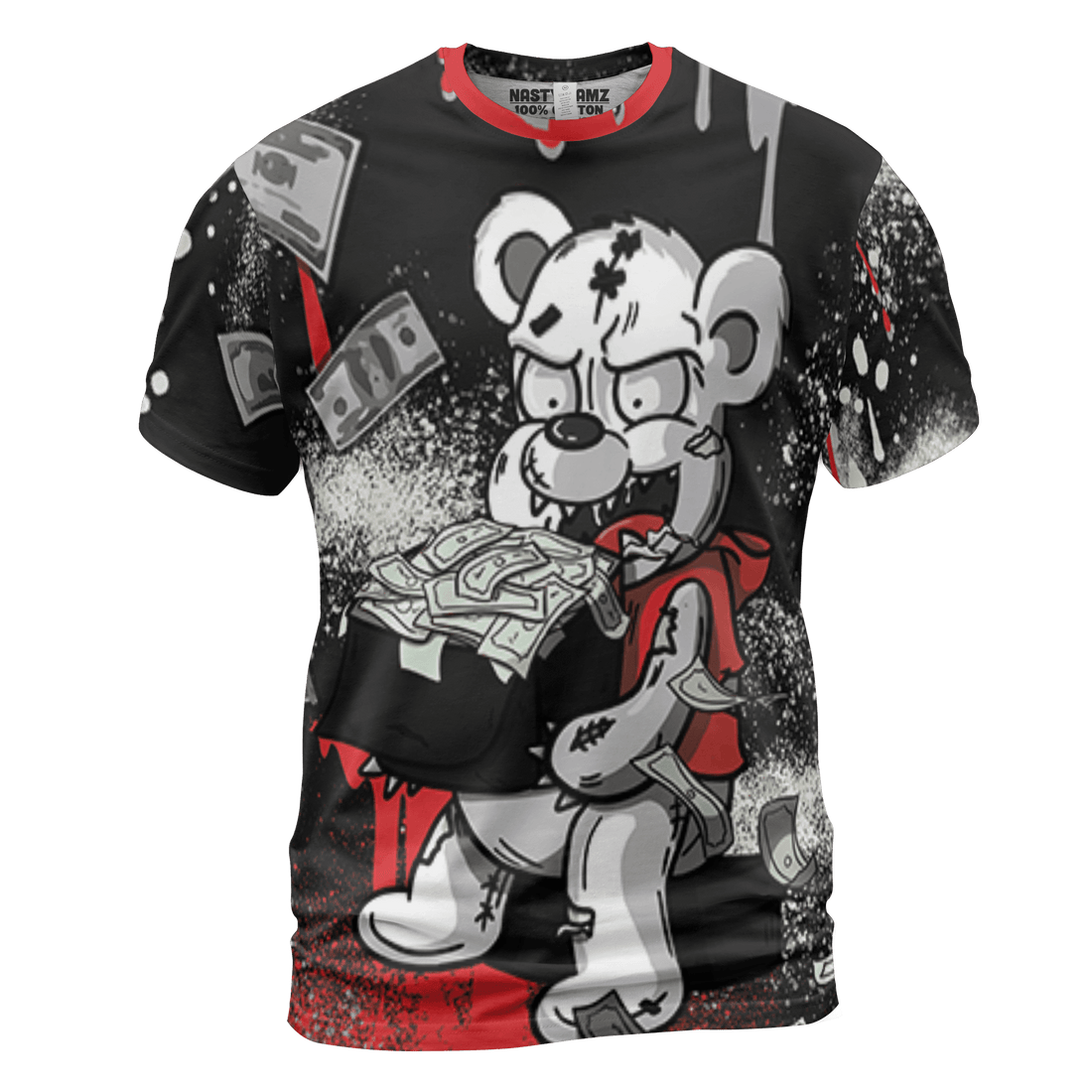 Bred Reimagined 4s T Shirt Match Cash Money 3D All-Over Print Splash Paint - NastyJamz