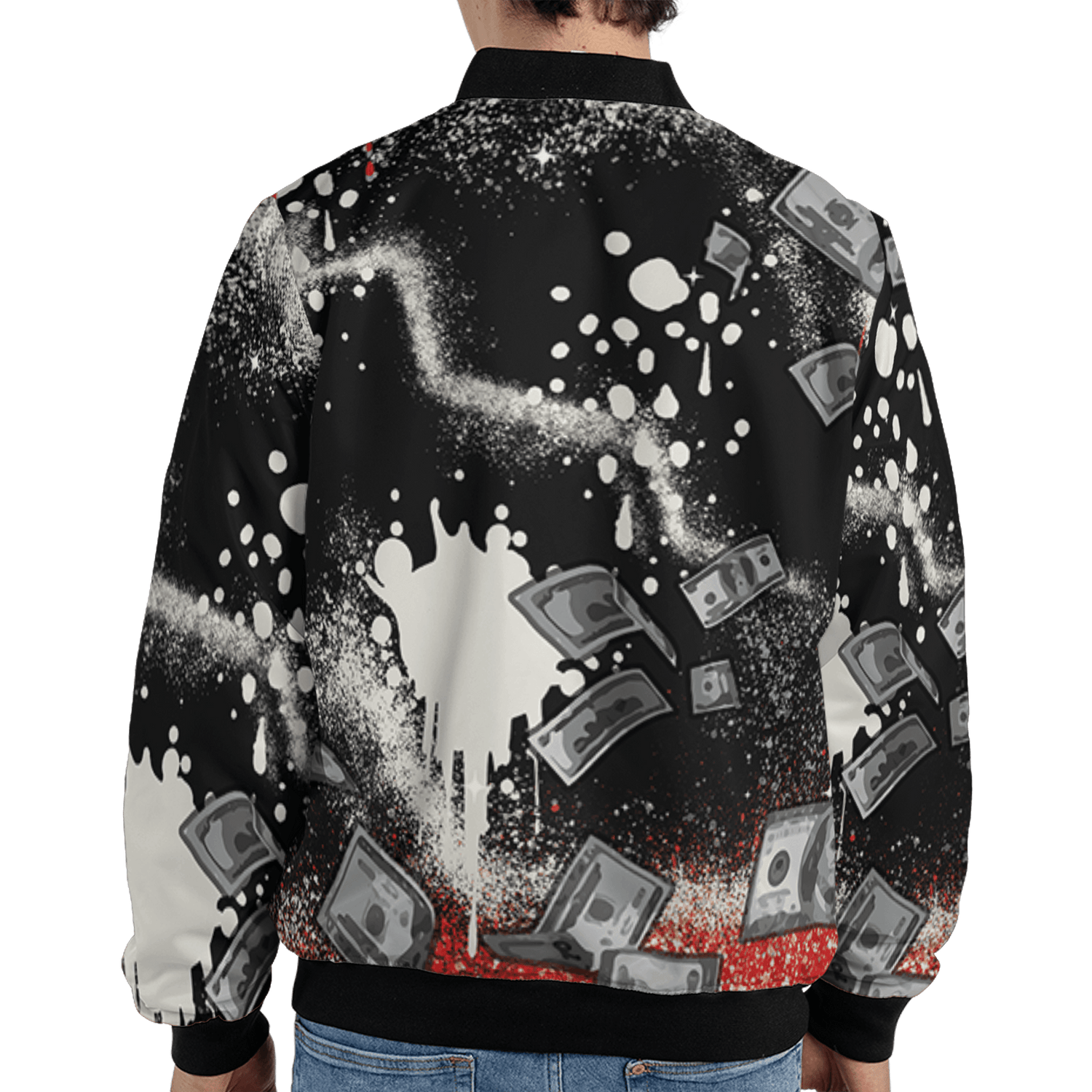 Bred Reimagined 4s Jacket Match Cash Money 3D All-Over Print Splash Paint - NastyJamz
