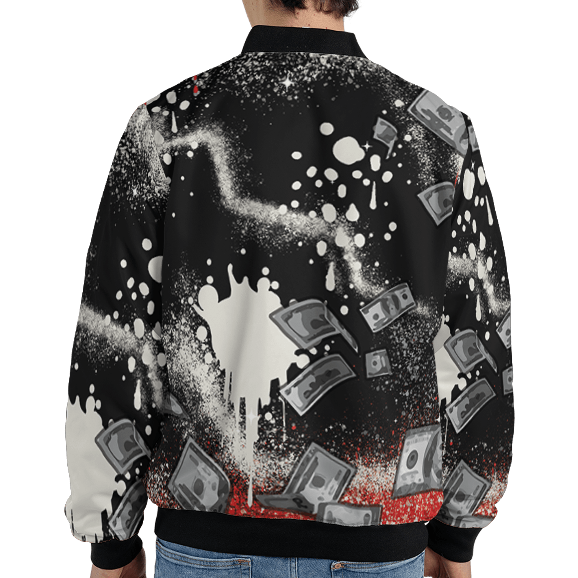 Bred Reimagined 4s Jacket Match Cash Money 3D All-Over Print Splash Paint - NastyJamz