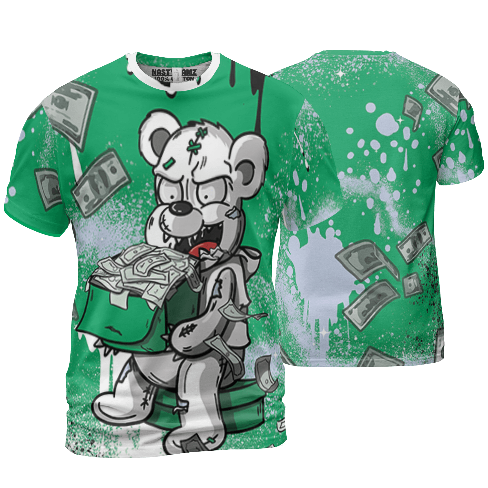 Lucky Green 5s T Shirt Match Cash Money 3D All-Over Print Splash Paint - NastyJamz