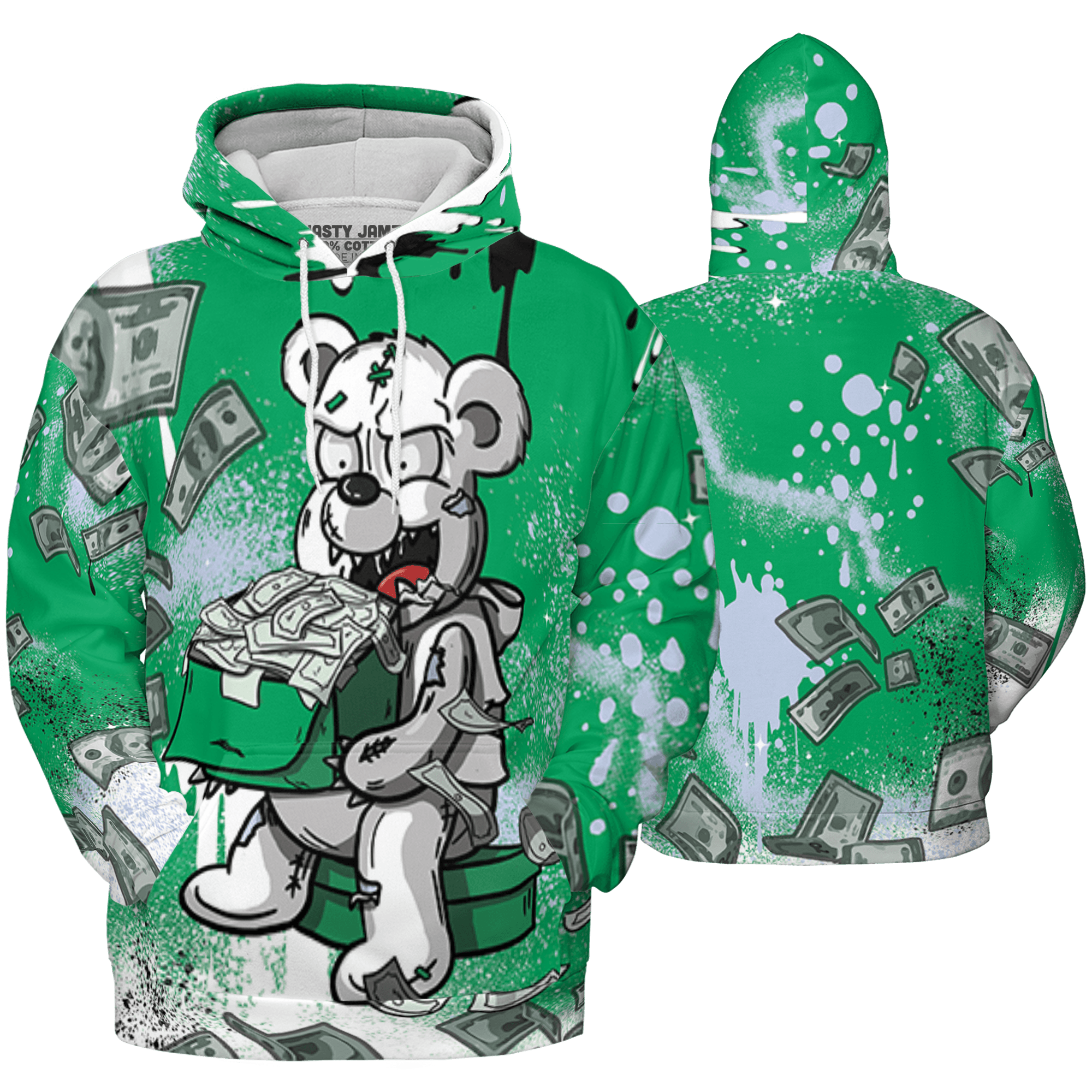 Lucky Green 5s Hoodie Match Cash Money 3D All-Over Print Splash Paint - NastyJamz