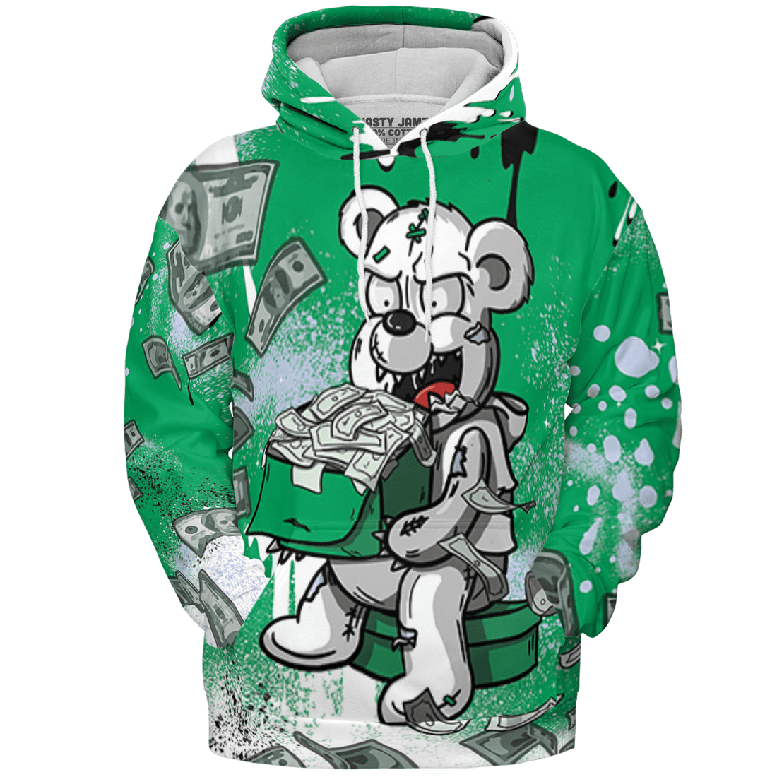 Lucky Green 5s Hoodie Match Cash Money 3D All-Over Print Splash Paint - NastyJamz