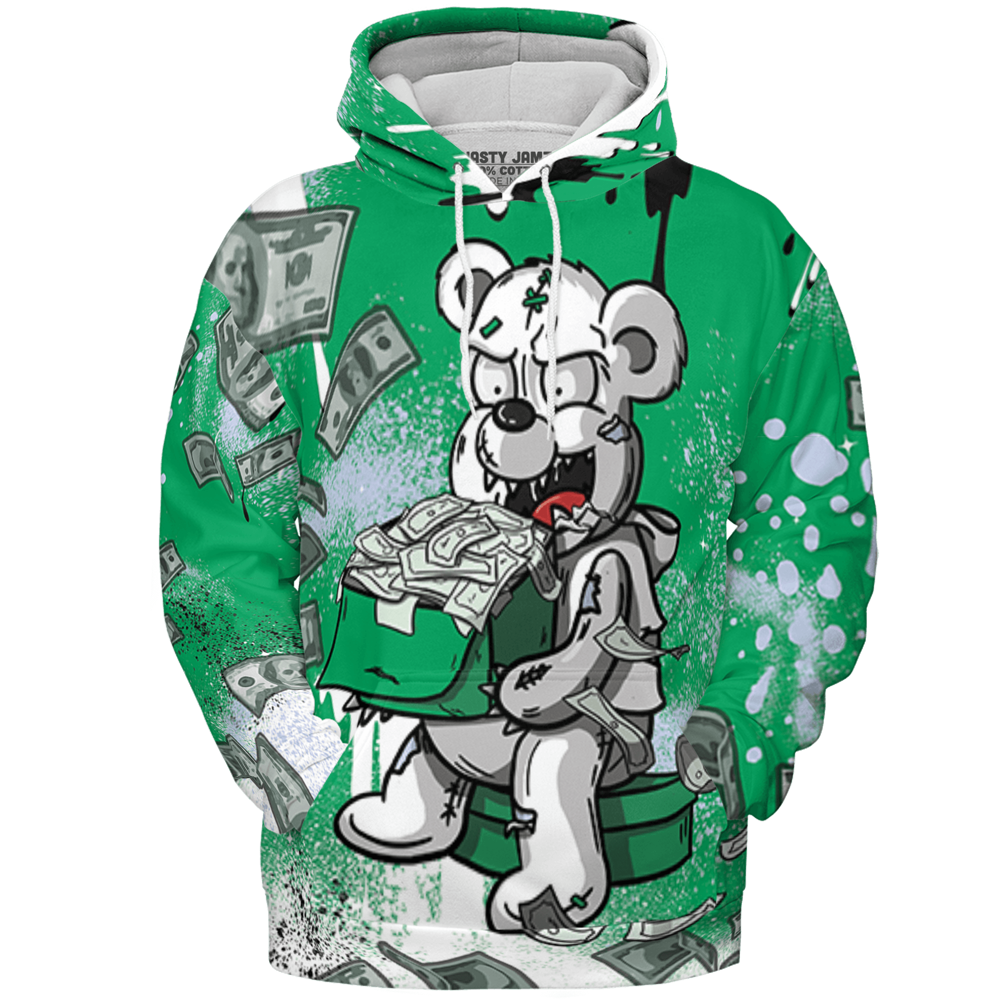 Lucky Green 5s Hoodie Match Cash Money 3D All-Over Print Splash Paint - NastyJamz