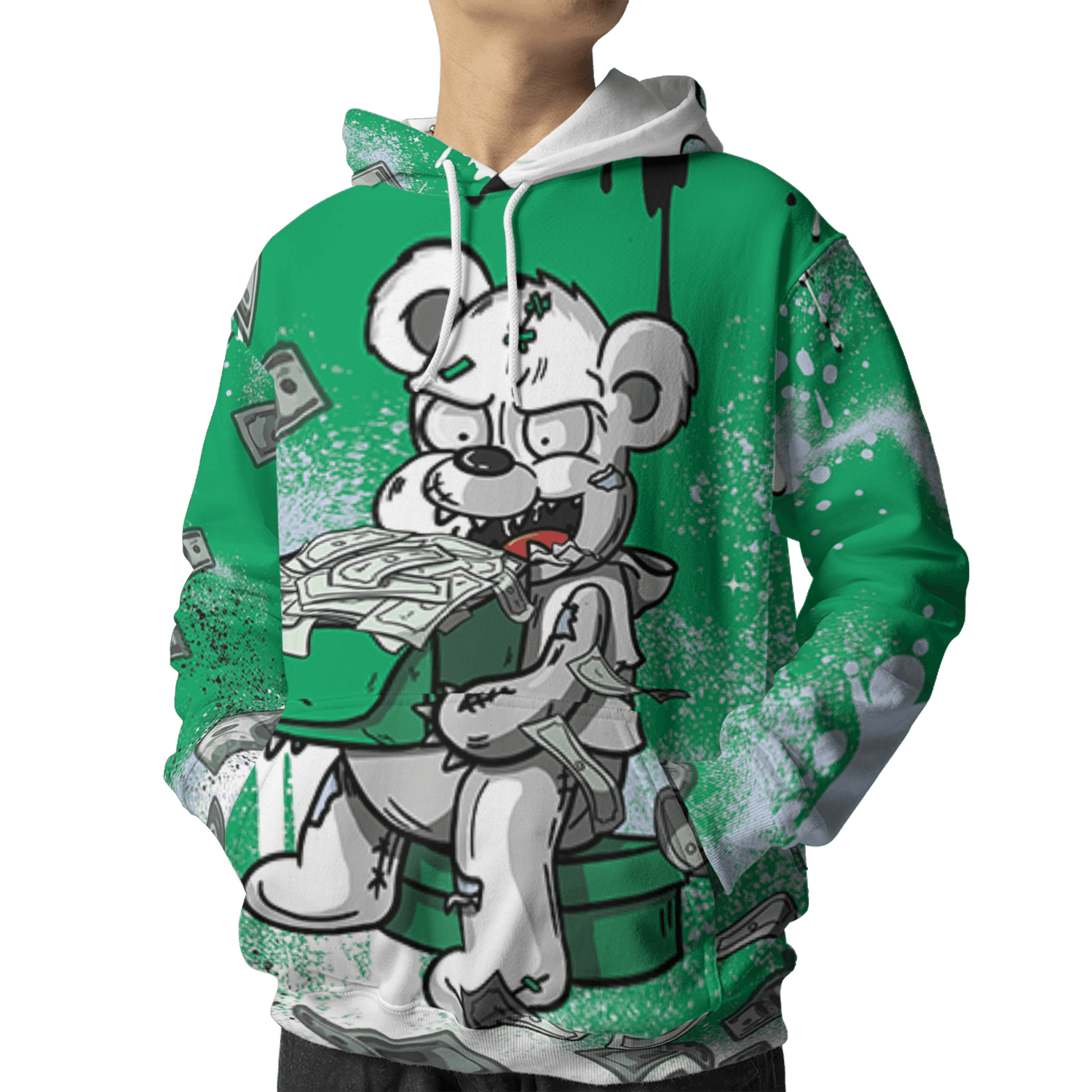 Lucky Green 5s Hoodie Match Cash Money 3D All-Over Print Splash Paint - NastyJamz