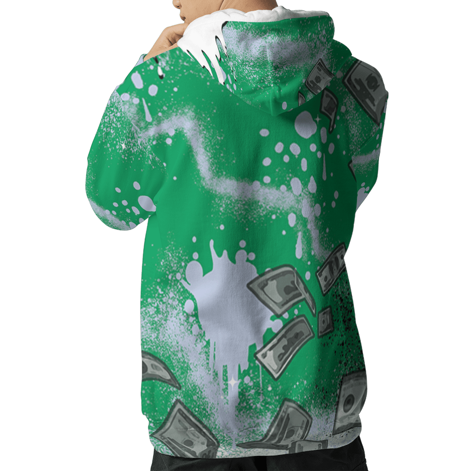 Lucky Green 5s Hoodie Match Cash Money 3D All-Over Print Splash Paint - NastyJamz