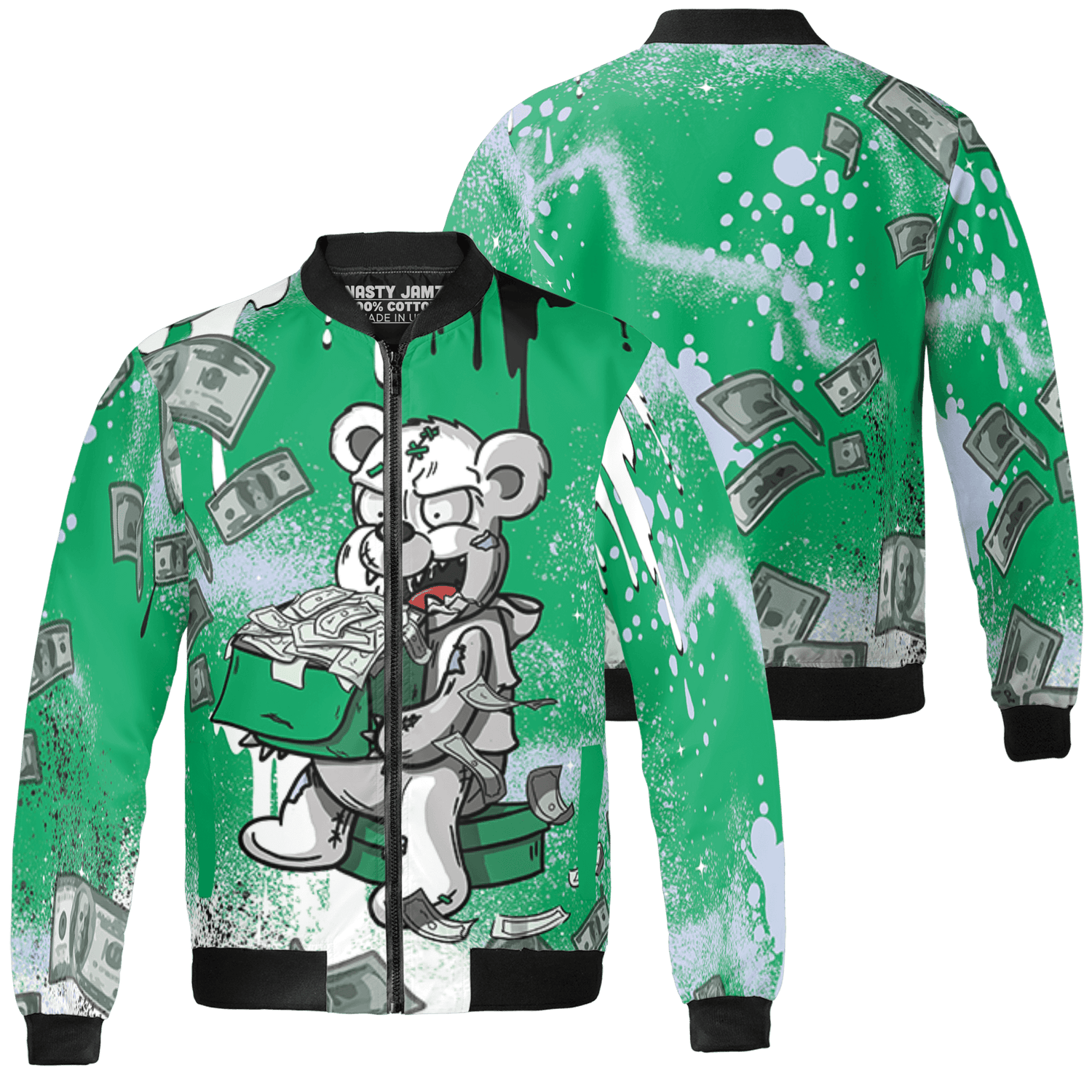 Lucky Green 5s Jacket Match Cash Money 3D All-Over Print Splash Paint - NastyJamz