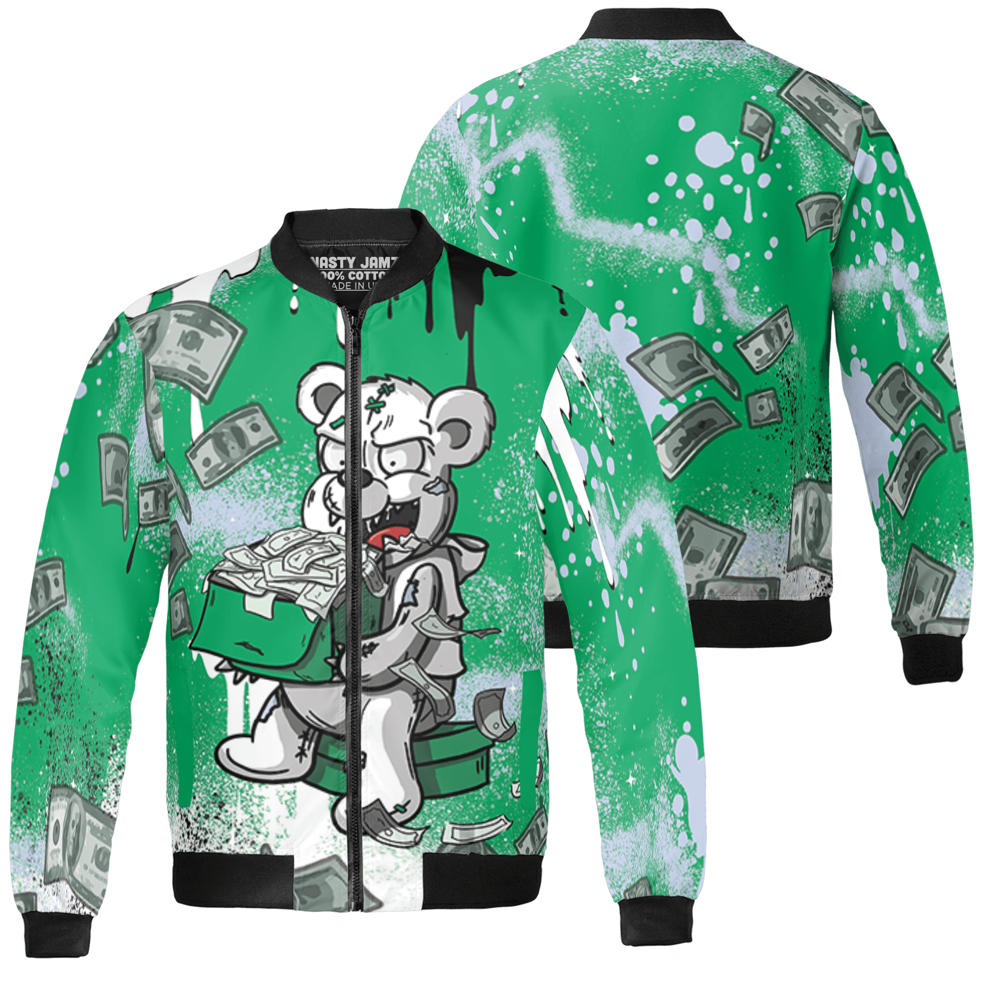 Lucky Green 5s Jacket Match Cash Money 3D All-Over Print Splash Paint - NastyJamz