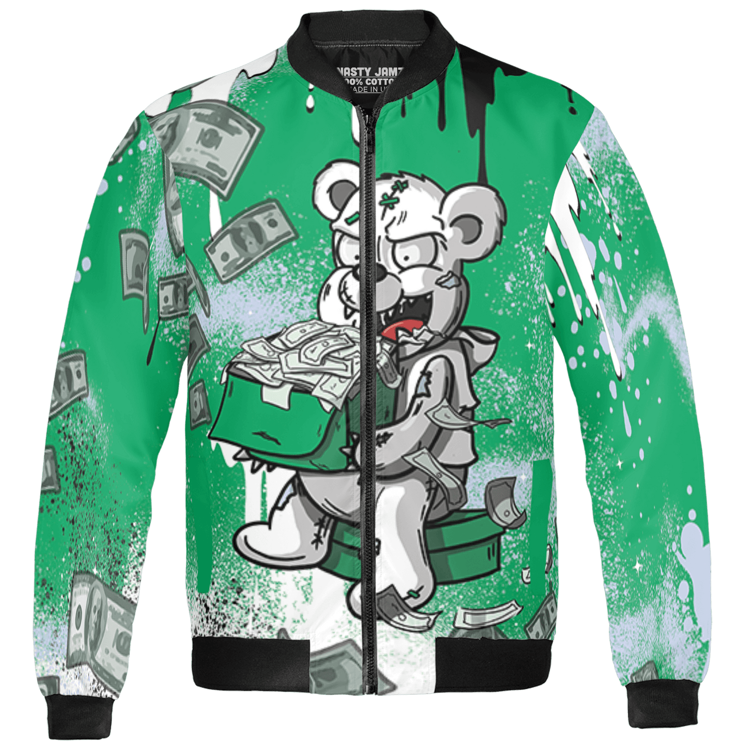 Lucky Green 5s Jacket Match Cash Money 3D All-Over Print Splash Paint - NastyJamz