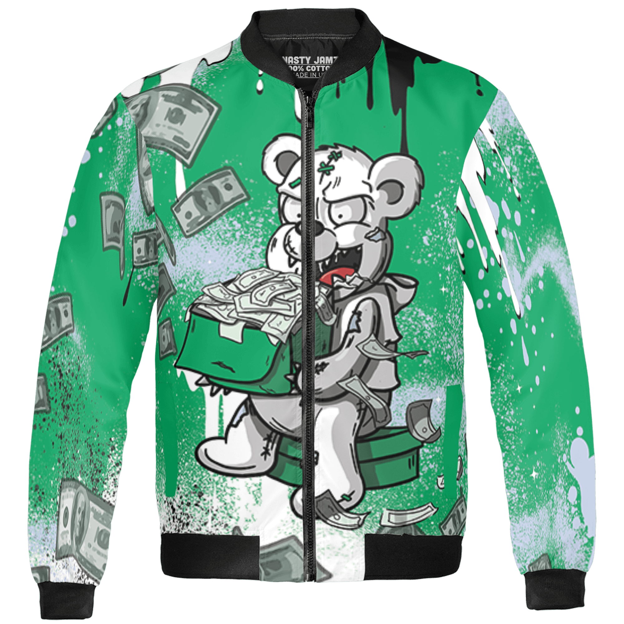 Lucky Green 5s Jacket Match Cash Money 3D All-Over Print Splash Paint - NastyJamz