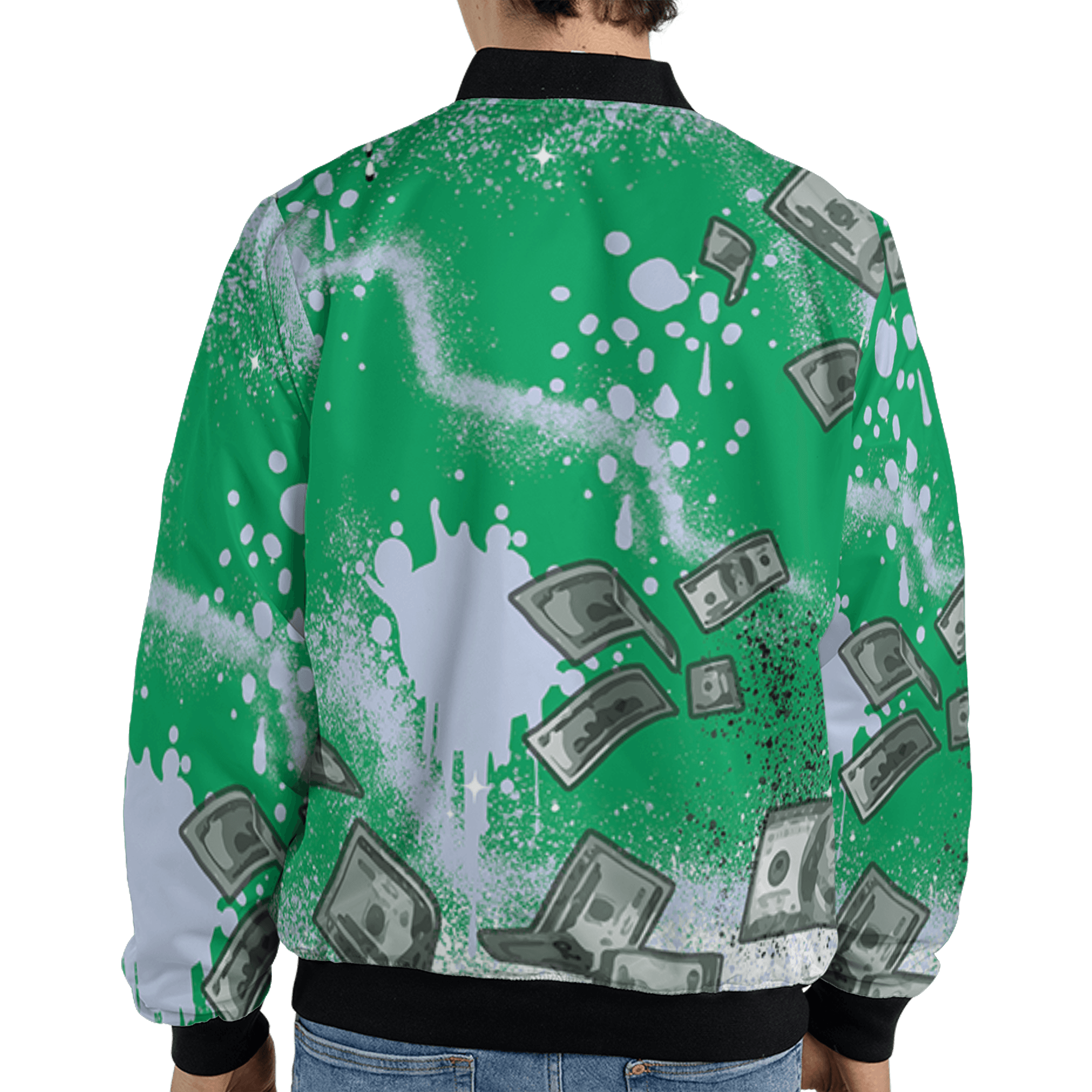 Lucky Green 5s Jacket Match Cash Money 3D All-Over Print Splash Paint - NastyJamz