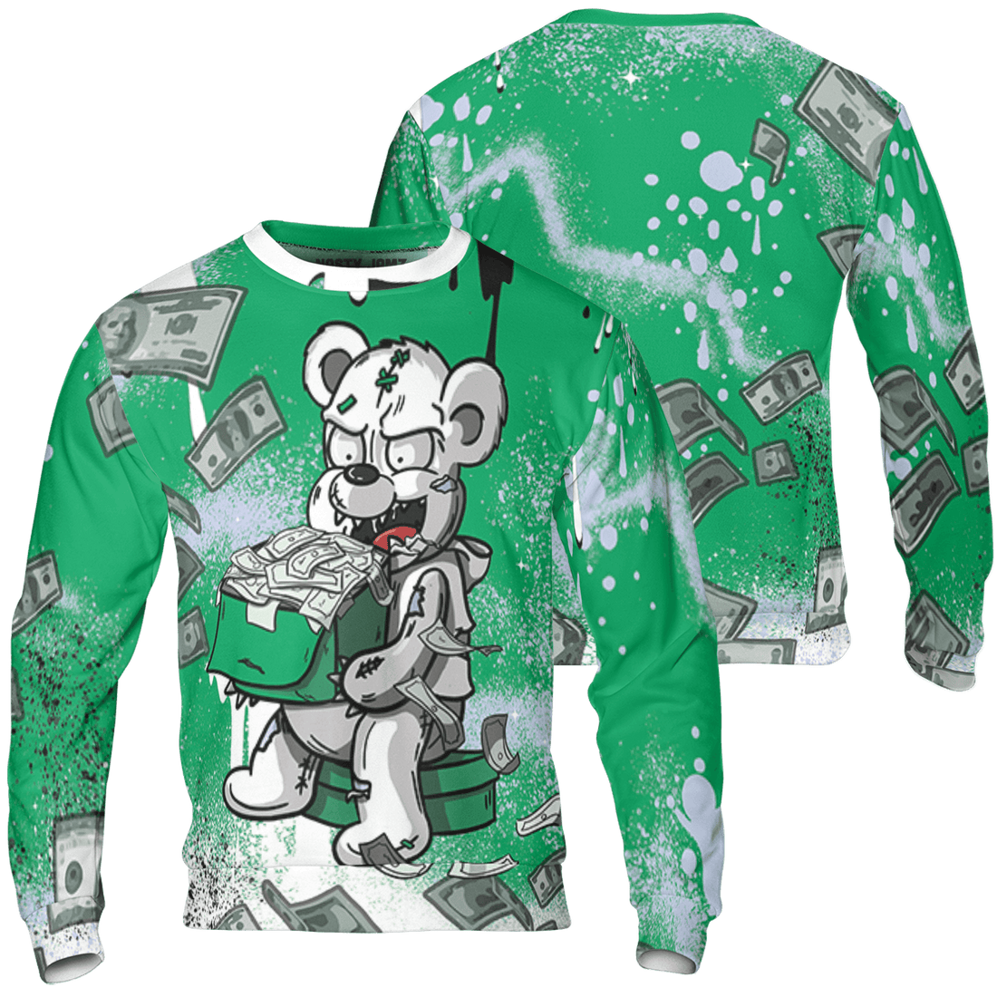 Lucky Green 5s Sweatshirt Match Cash Money 3D All-Over Print Splash Paint - NastyJamz