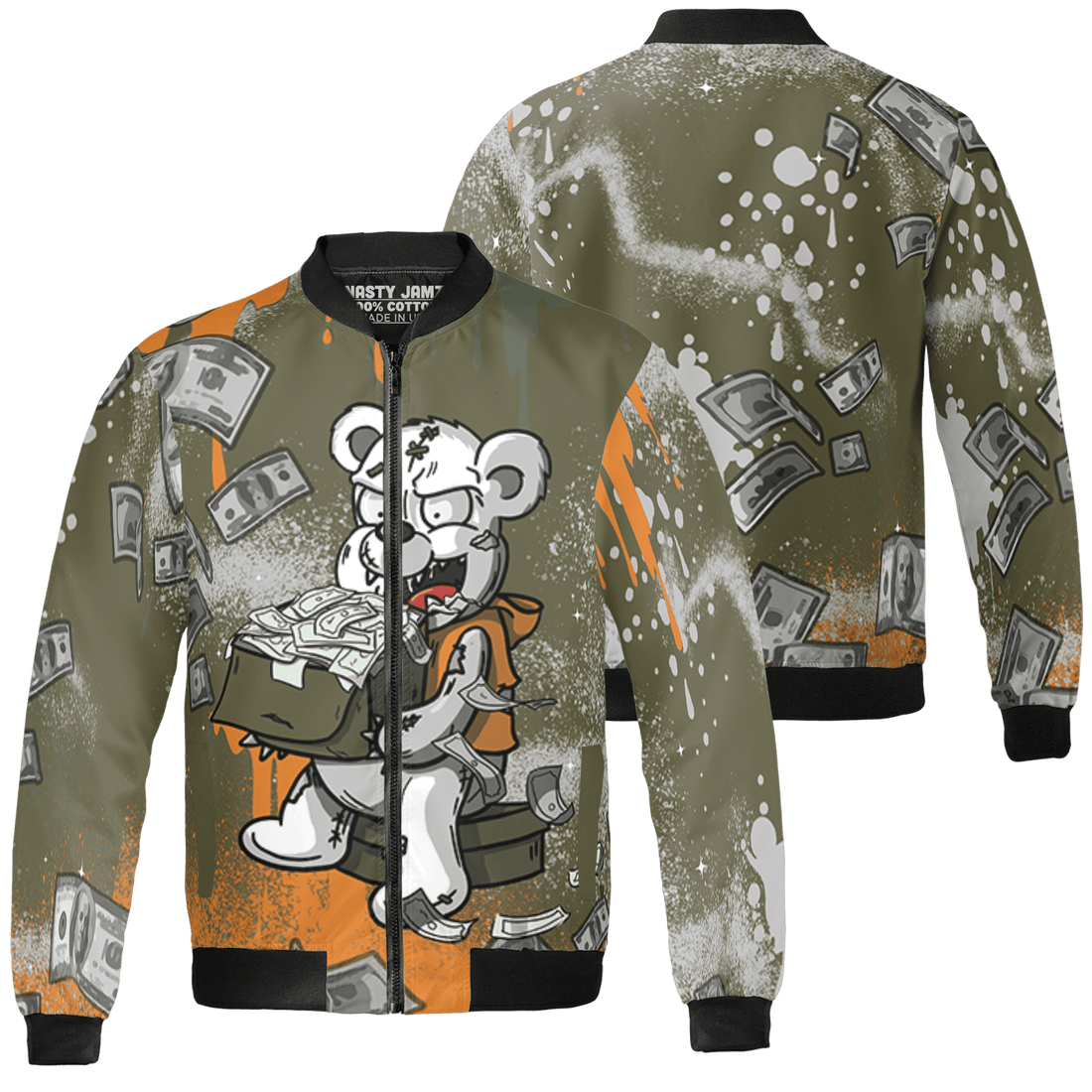 Olive 5s Jacket Match Cash Money 3D All-Over Print Splash Paint - NastyJamz
