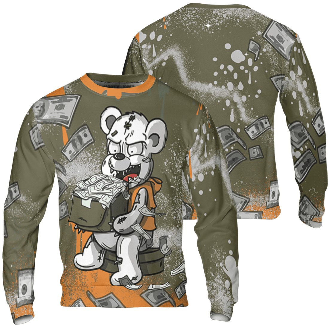 Olive 5s Sweatshirt Match Cash Money 3D All-Over Print Splash Paint - NastyJamz