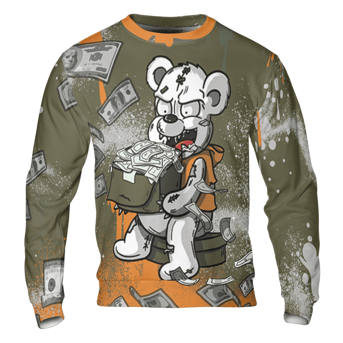 Olive 5s Sweatshirt Match Cash Money 3D All-Over Print Splash Paint - NastyJamz