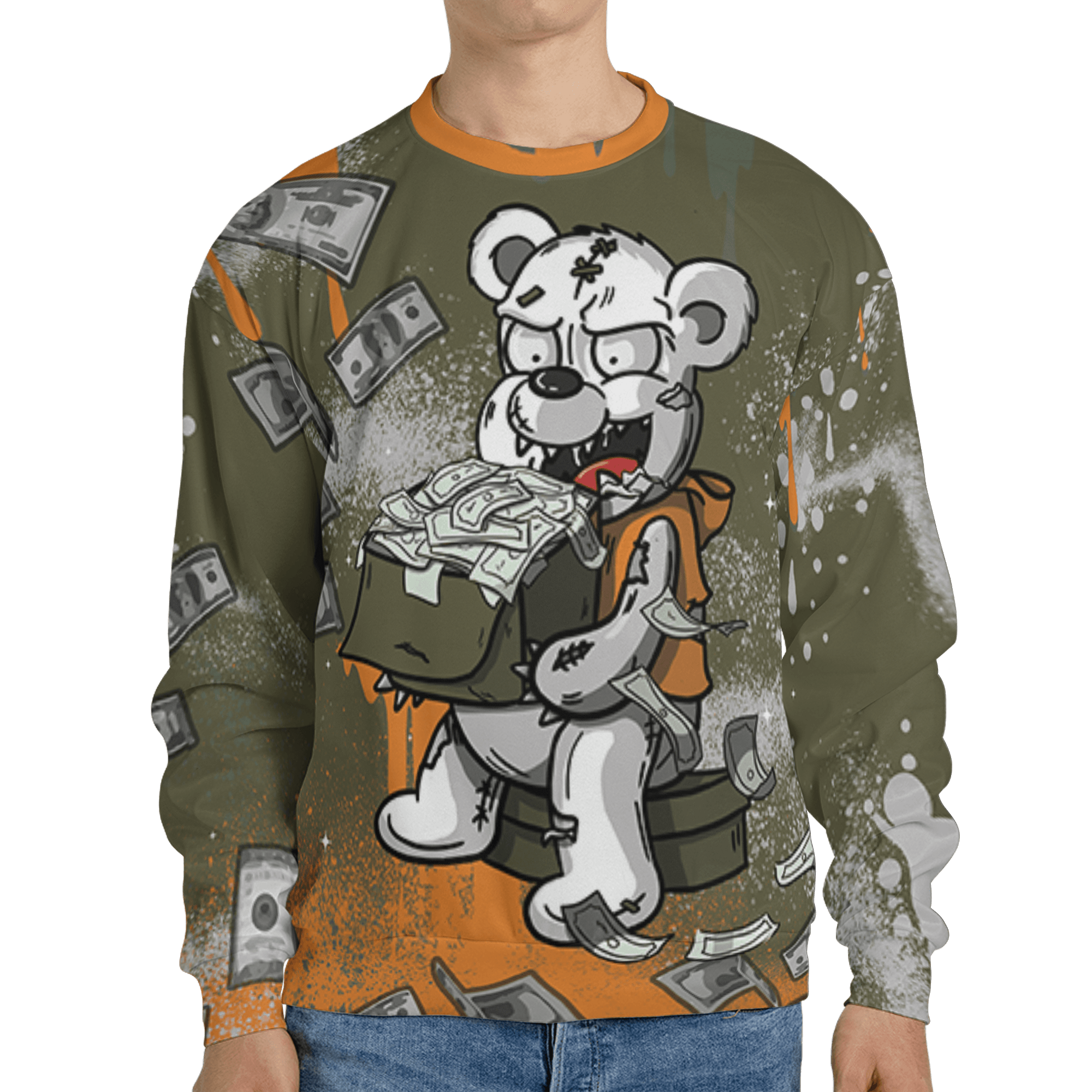 Olive 5s Sweatshirt Match Cash Money 3D All-Over Print Splash Paint - NastyJamz