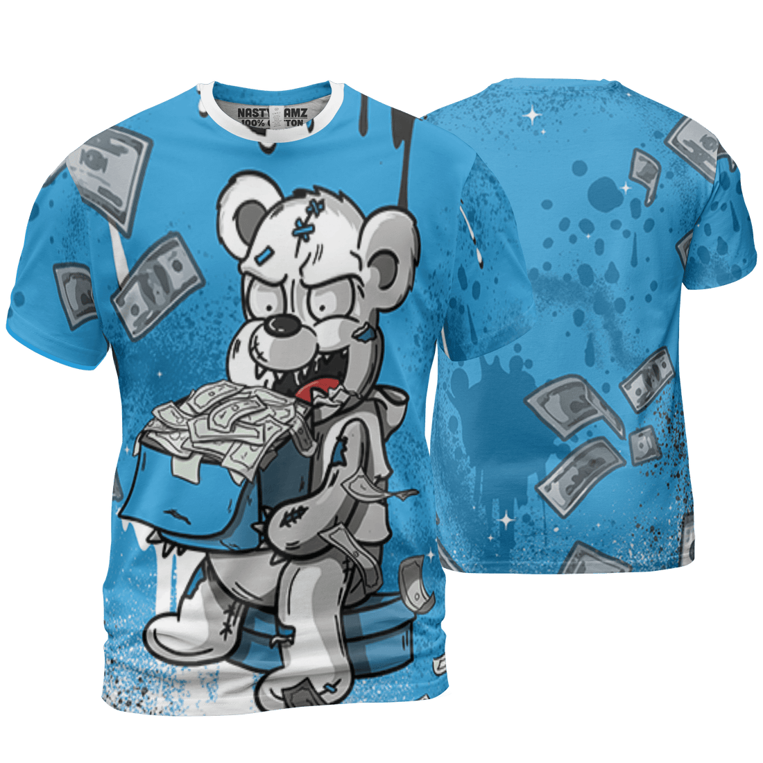 Powder Blue 9s T Shirt Match Cash Money 3D All-Over Print Splash Paint - NastyJamz
