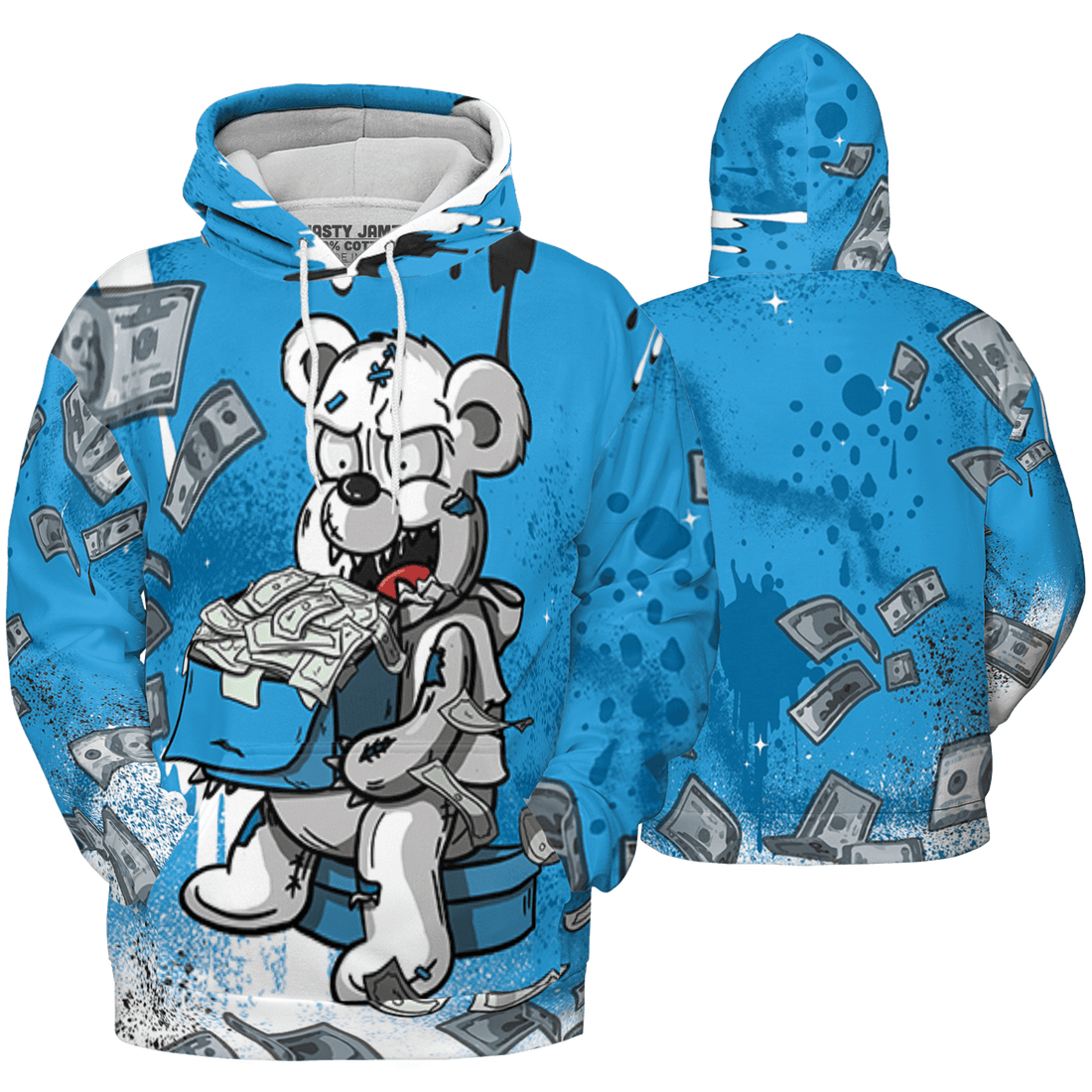 Powder Blue 9s Hoodie Match Cash Money 3D All-Over Print Splash Paint - NastyJamz