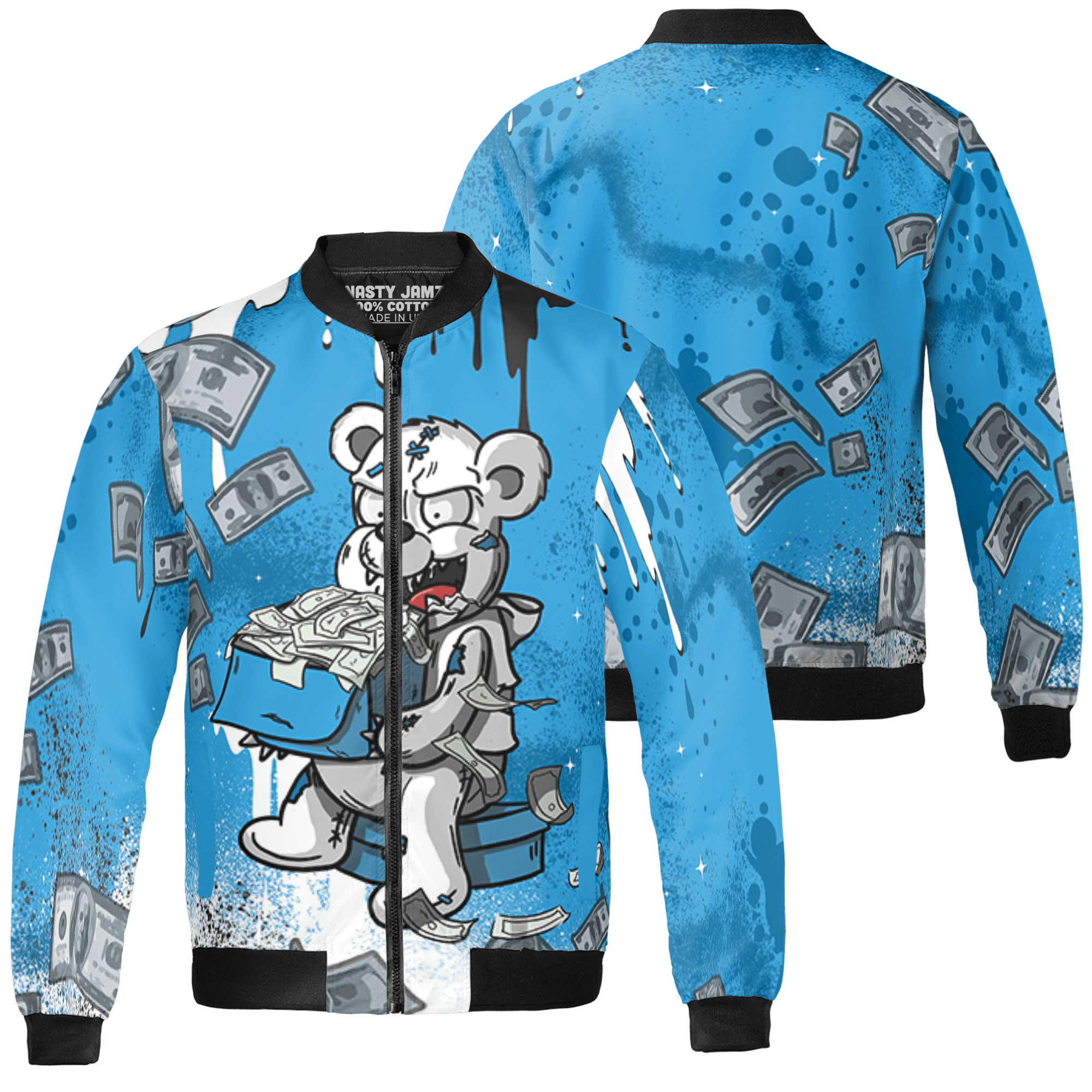 Powder Blue 9s Jacket Match Cash Money 3D All-Over Print Splash Paint - NastyJamz
