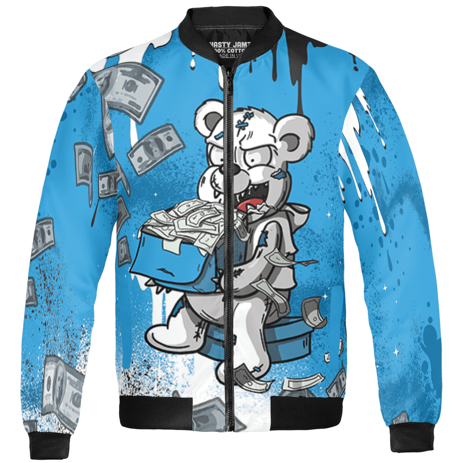 Powder Blue 9s Jacket Match Cash Money 3D All-Over Print Splash Paint - NastyJamz