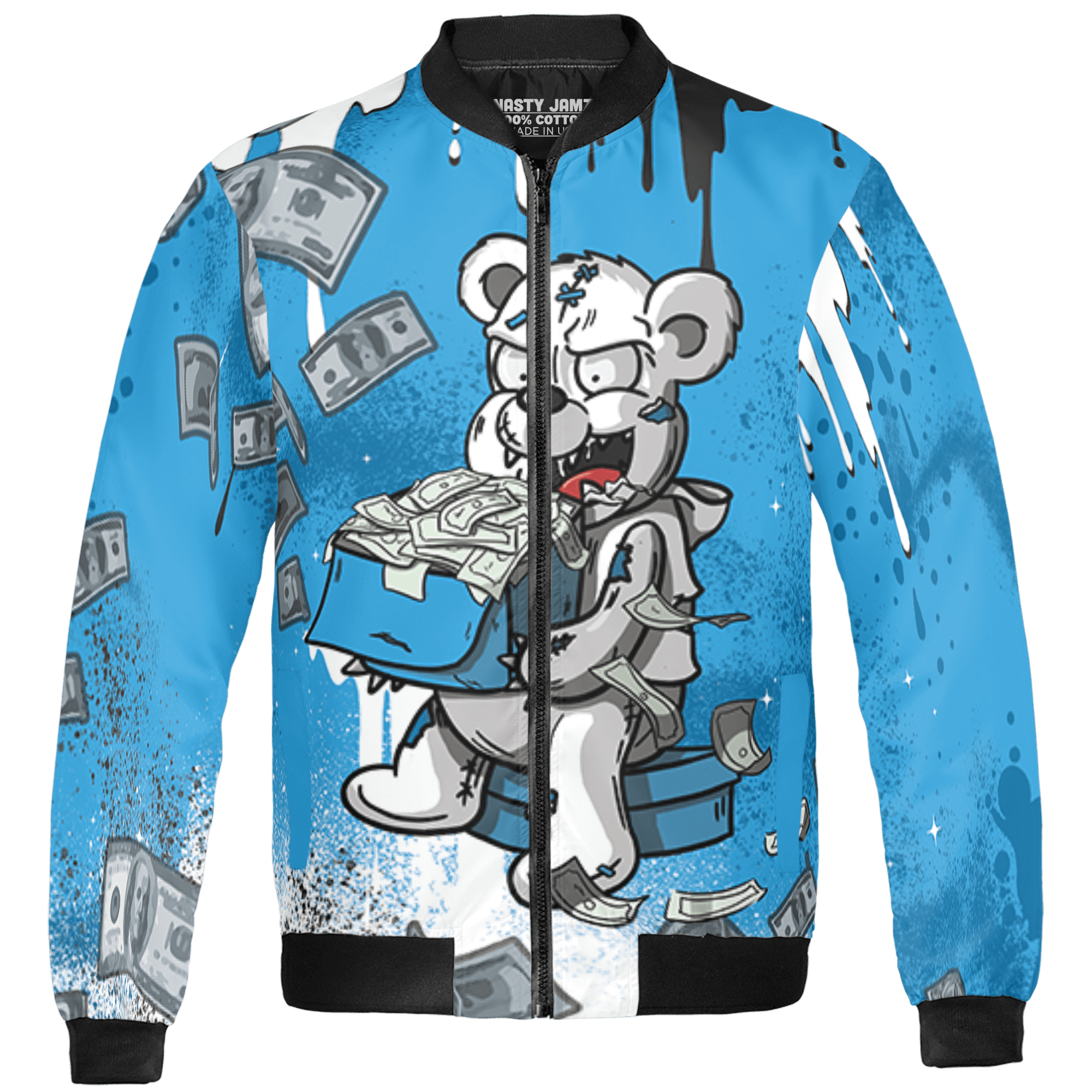 Powder Blue 9s Jacket Match Cash Money 3D All-Over Print Splash Paint - NastyJamz