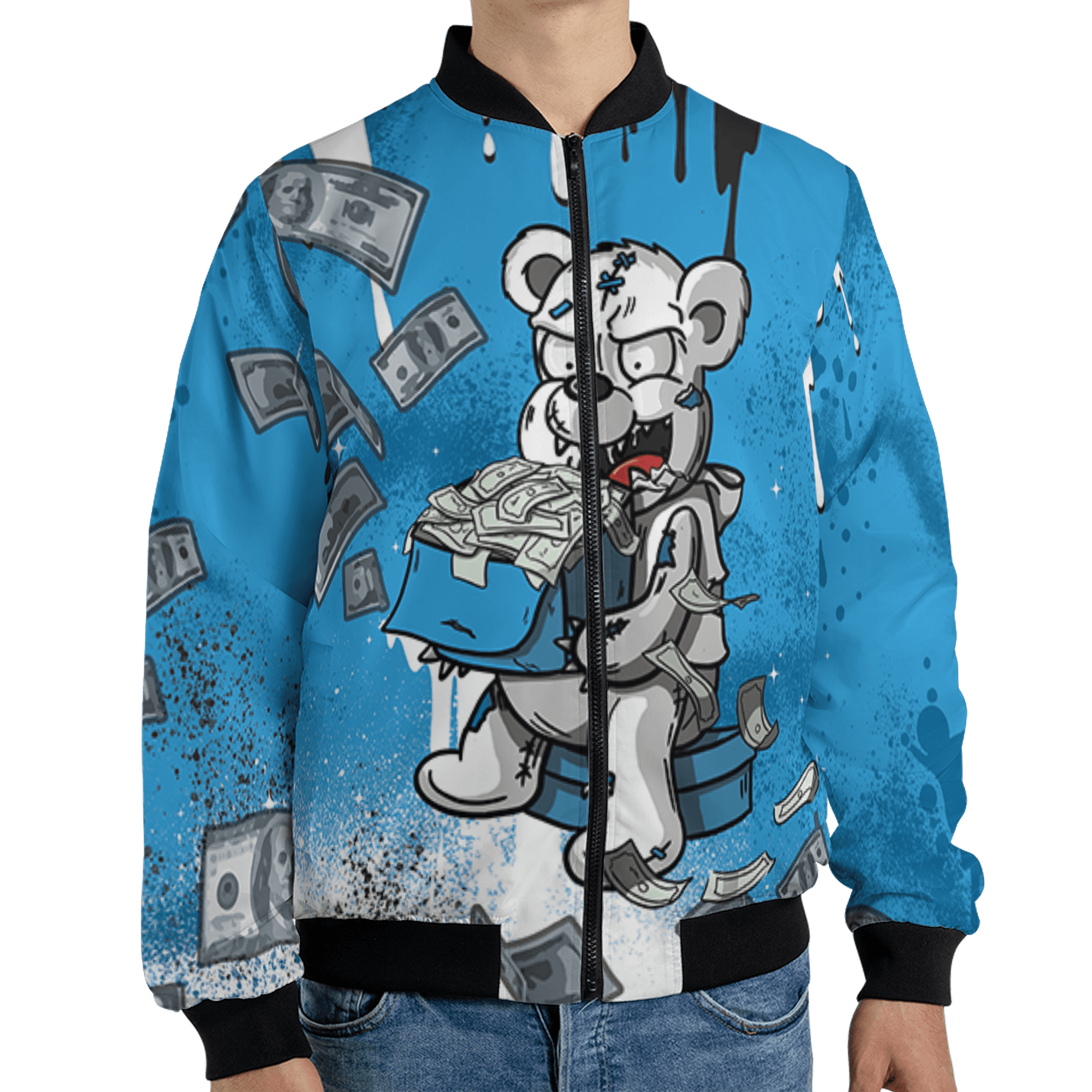 Powder Blue 9s Jacket Match Cash Money 3D All-Over Print Splash Paint - NastyJamz