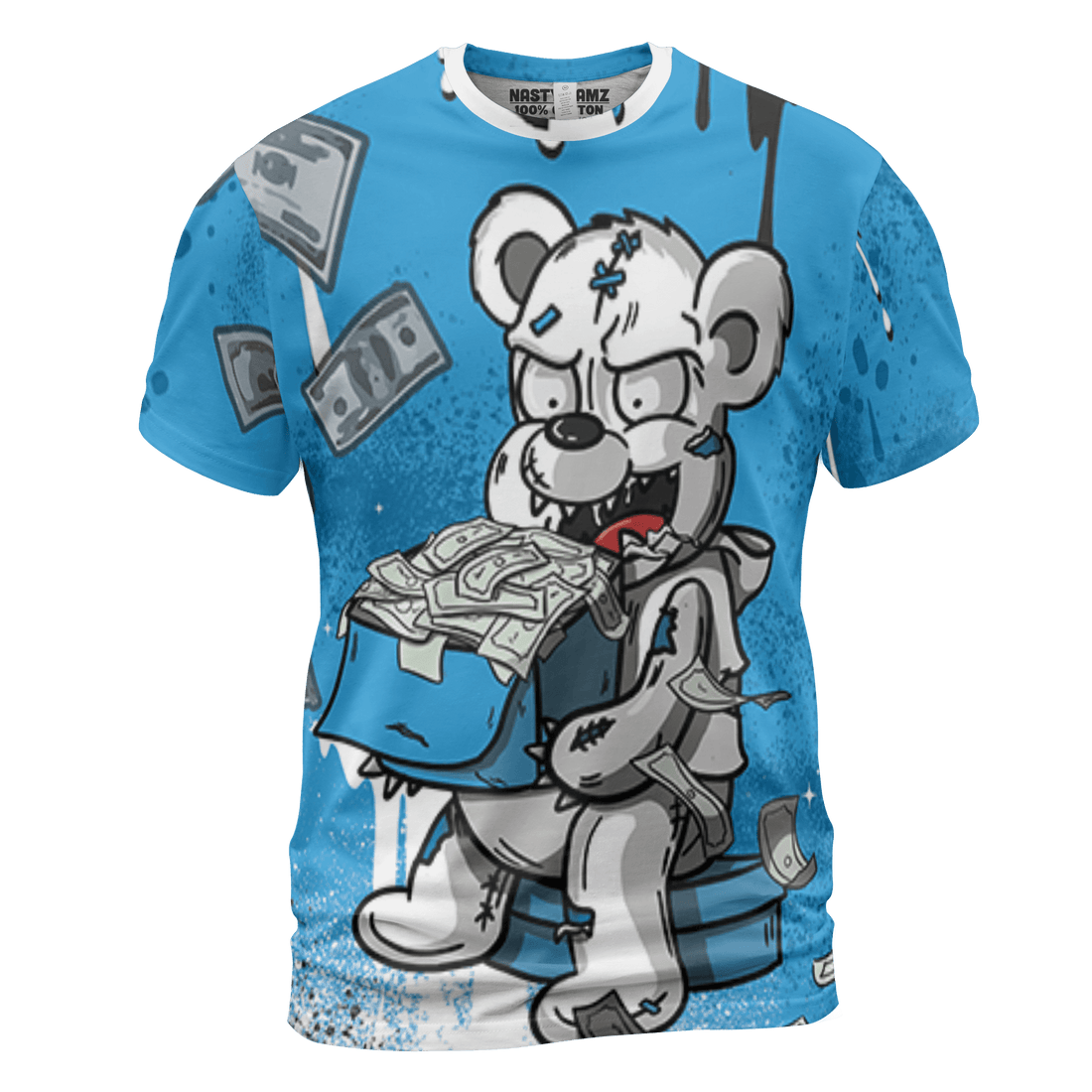 Powder Blue 9s T Shirt Match Cash Money 3D All-Over Print Splash Paint - NastyJamz