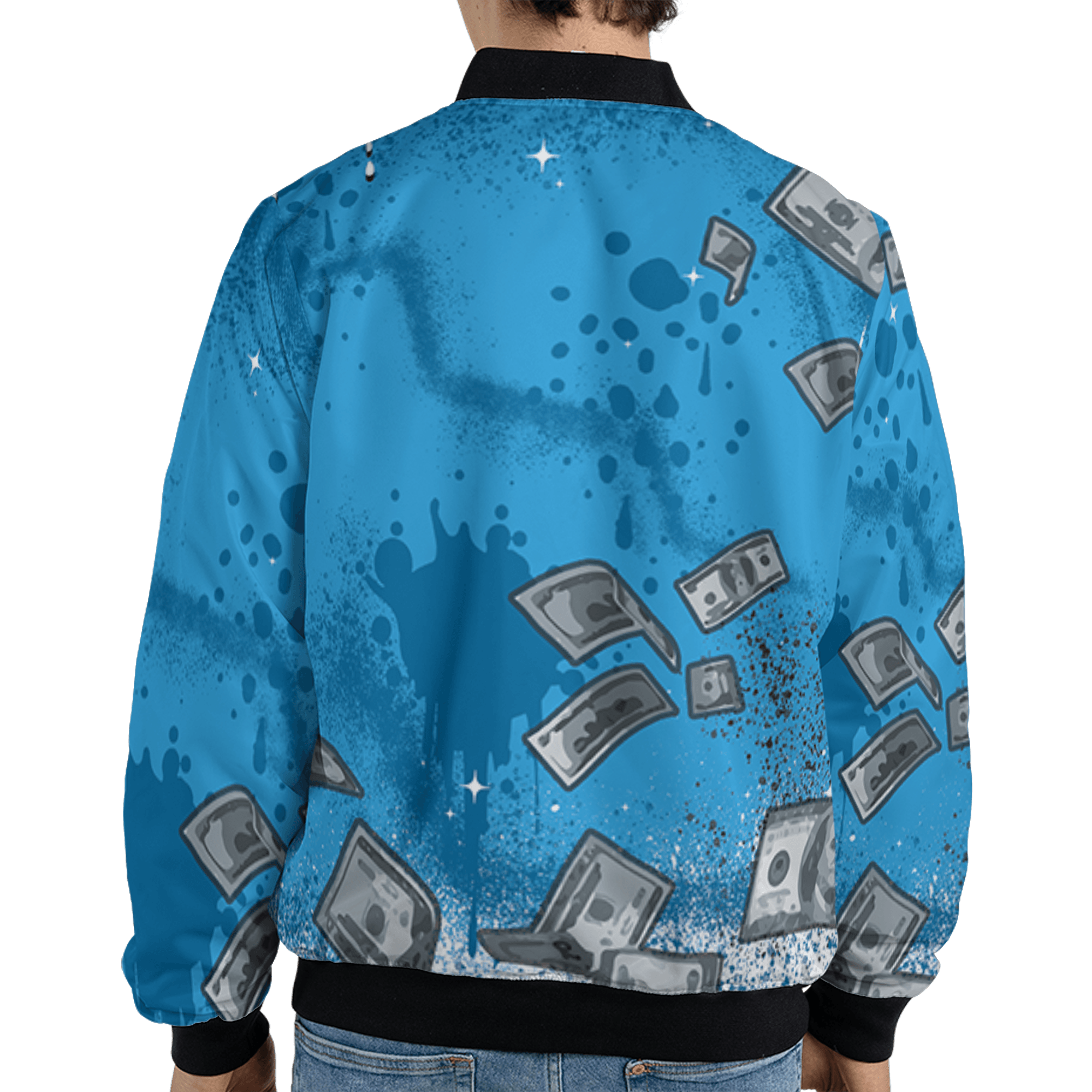Powder Blue 9s Jacket Match Cash Money 3D All-Over Print Splash Paint - NastyJamz