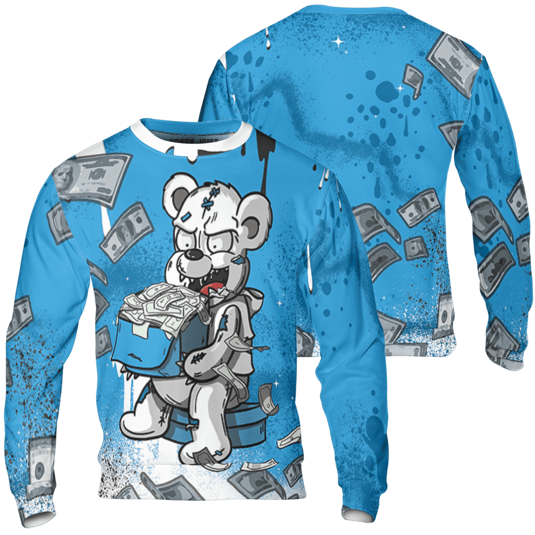 Powder Blue 9s Sweatshirt Match Cash Money 3D All-Over Print Splash Paint - NastyJamz