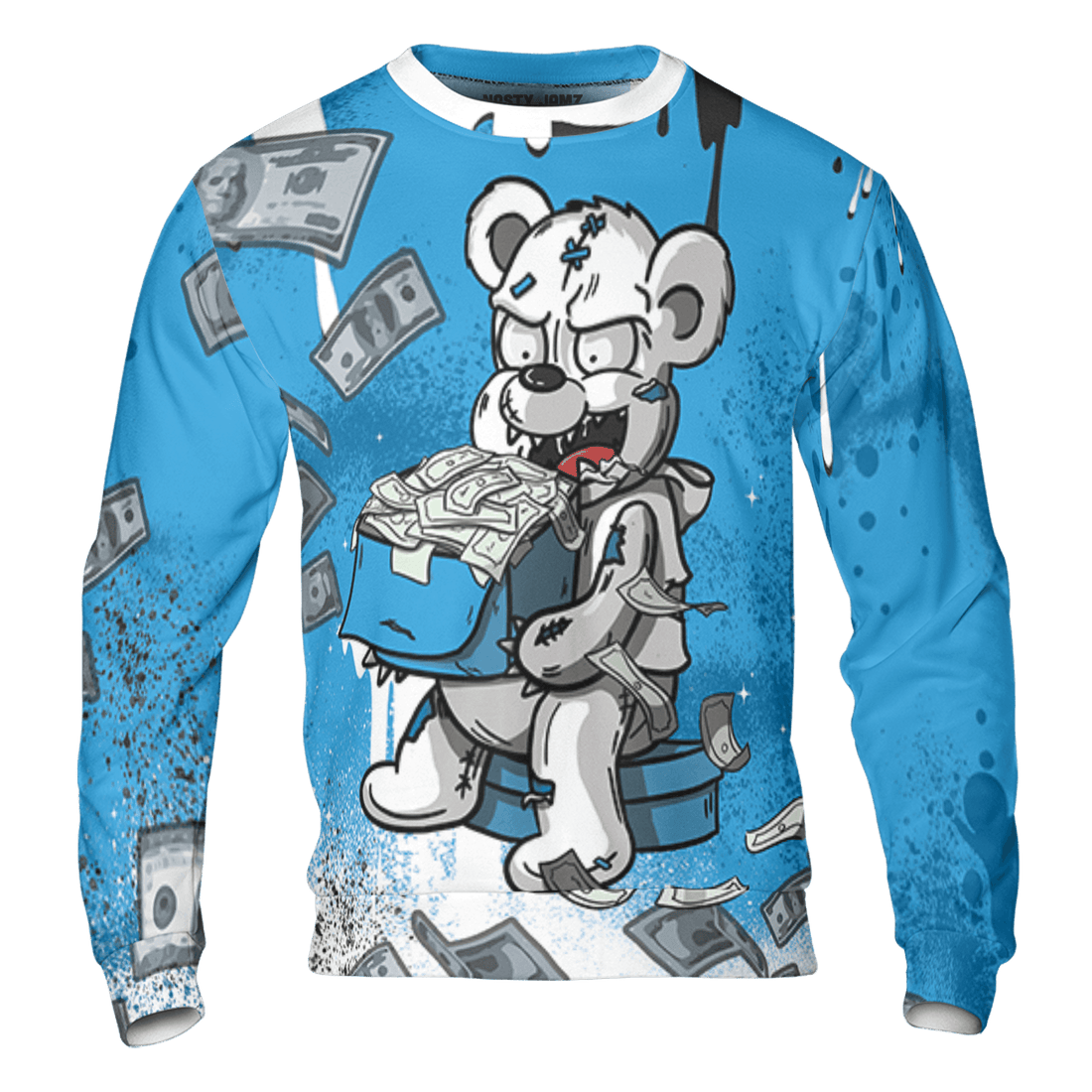 Powder Blue 9s Sweatshirt Match Cash Money 3D All-Over Print Splash Paint - NastyJamz