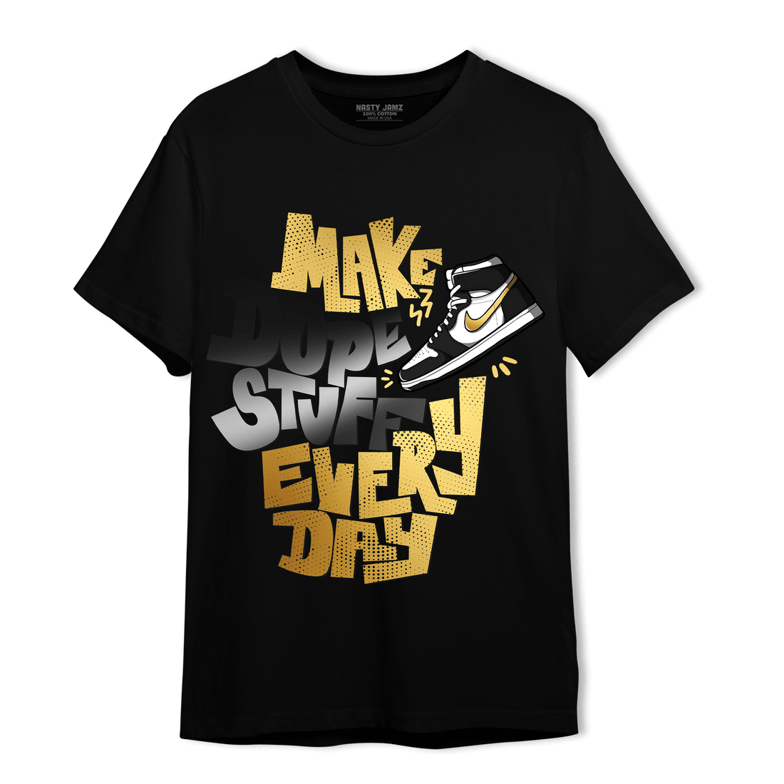 Mid SE Black Gold 1s T Shirt Match Dope Sneaker - NastyJamz