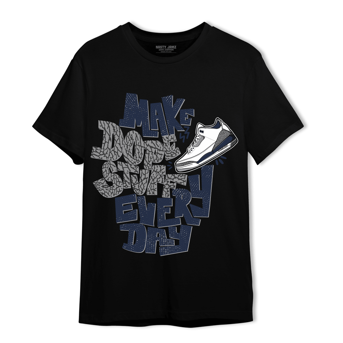 White Navy 3s T Shirt Match Dope Sneaker - NastyJamz