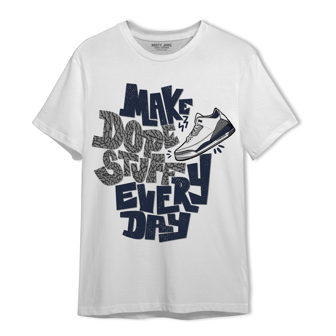 White Navy 3s T Shirt Match Dope Sneaker - NastyJamz