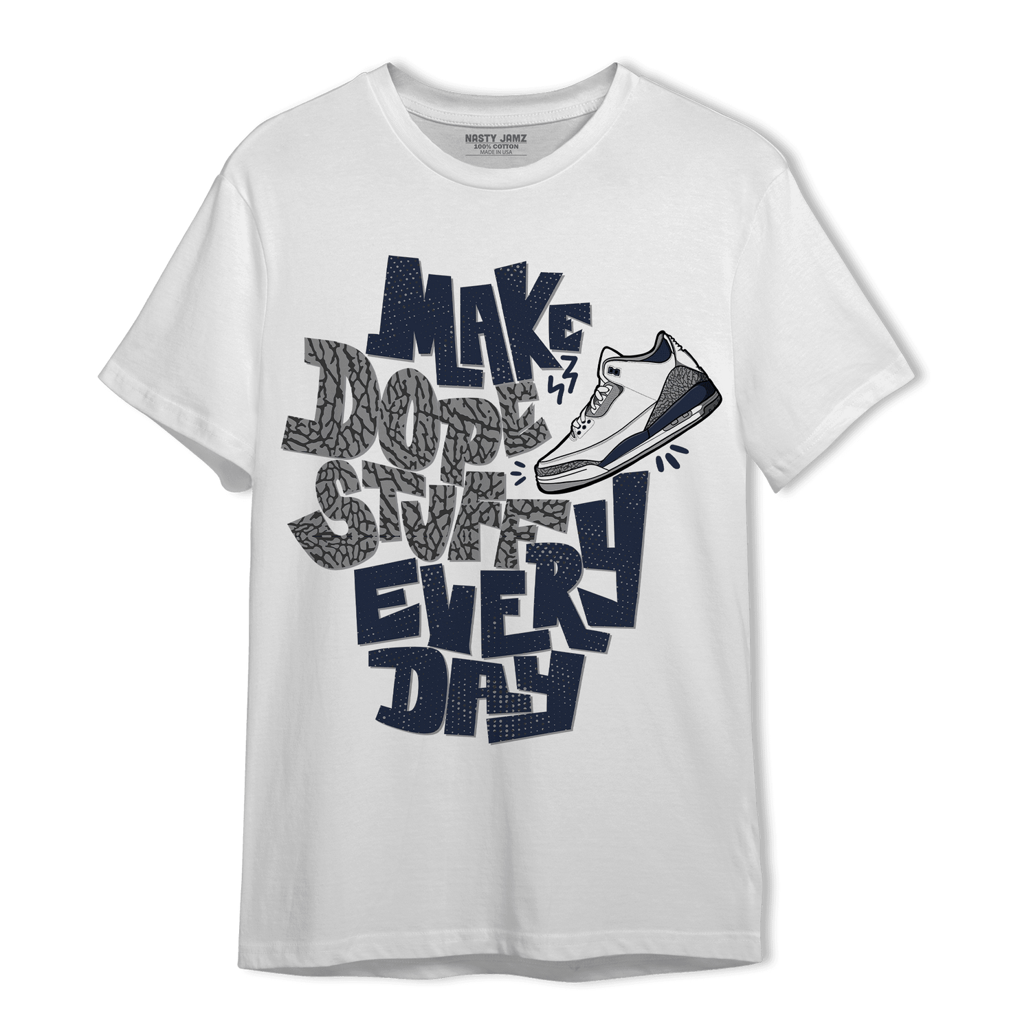 White Navy 3s T Shirt Match Dope Sneaker - NastyJamz
