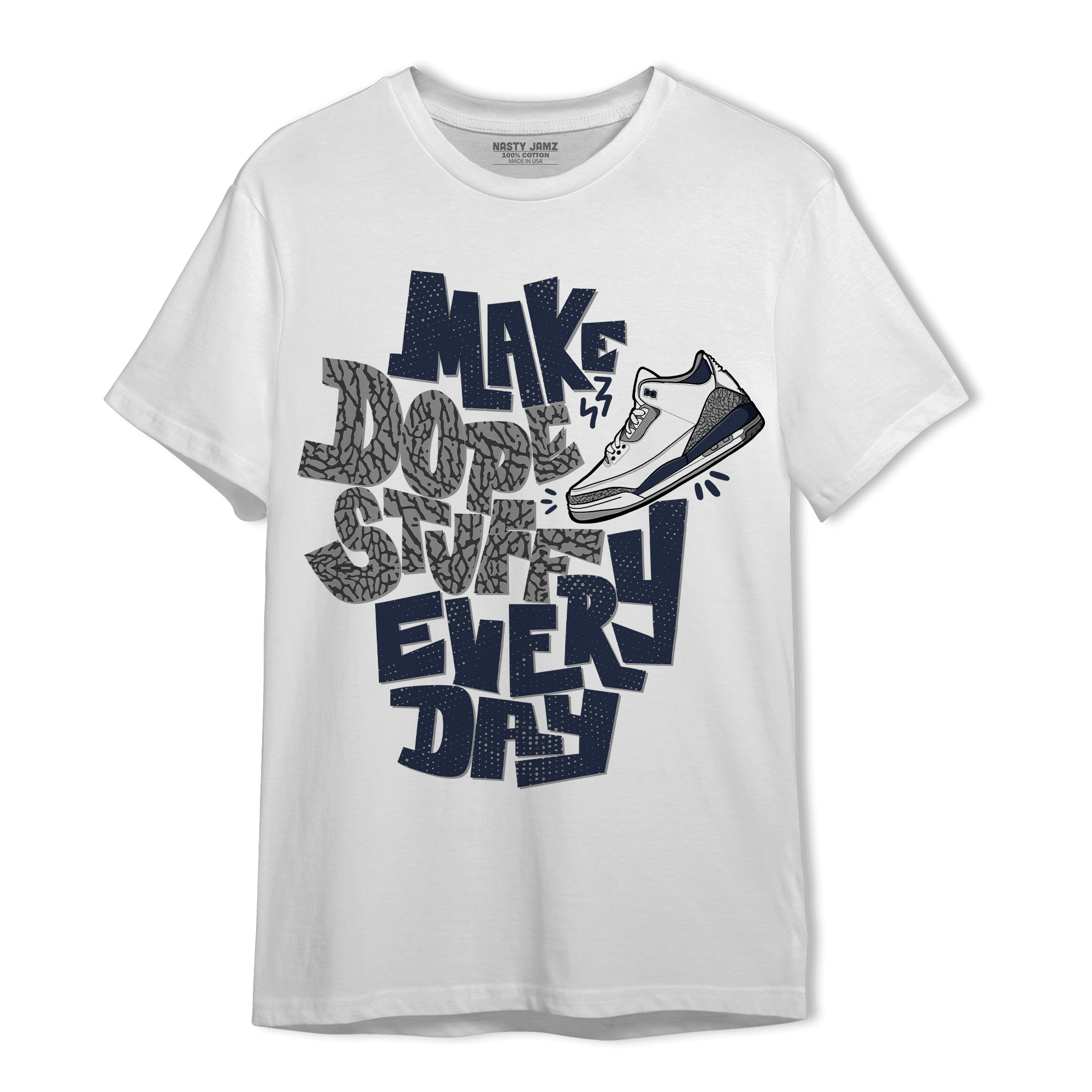 White Navy 3s T Shirt Match Dope Sneaker - NastyJamz