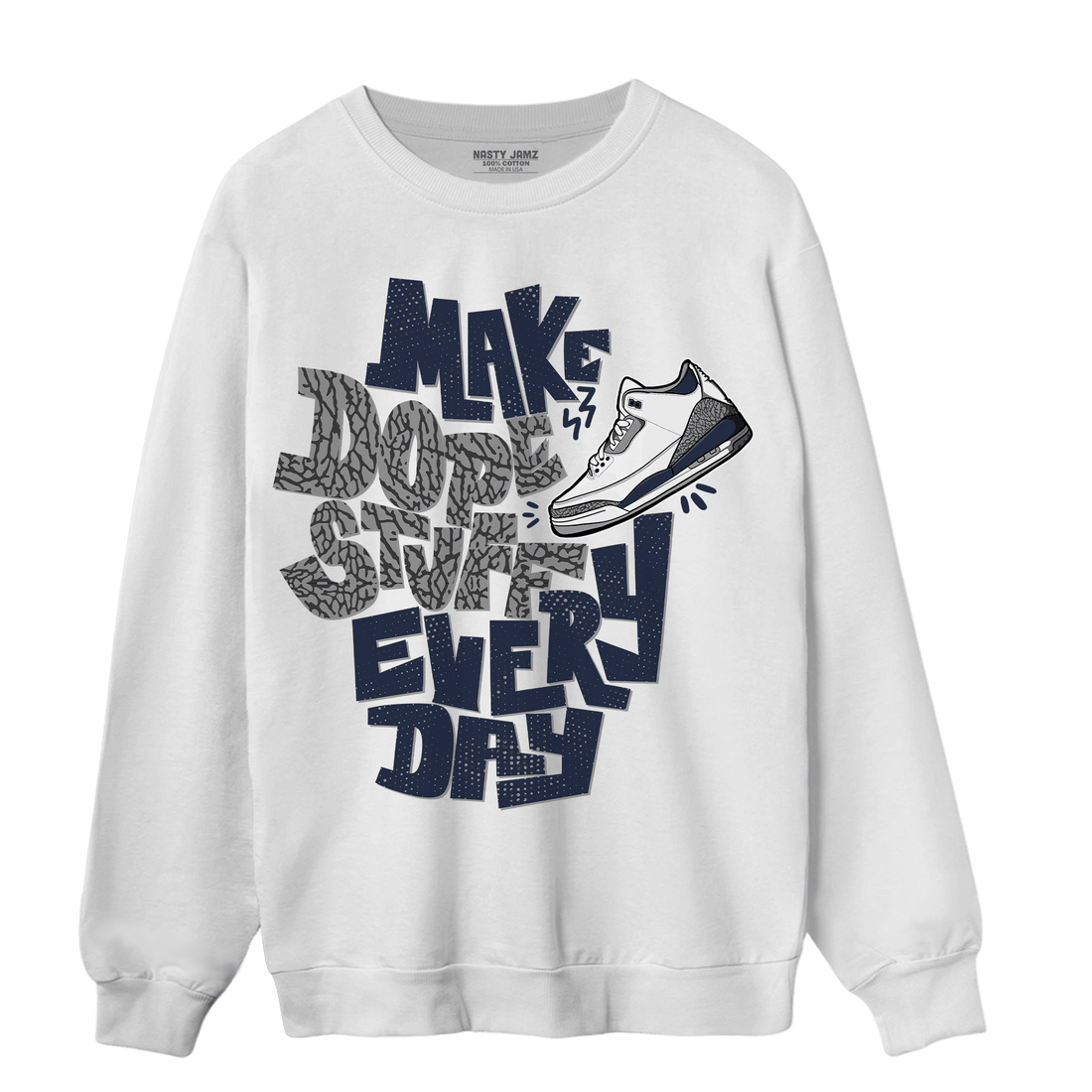 White Navy 3s Sweatshirt Match Dope Sneaker - NastyJamz