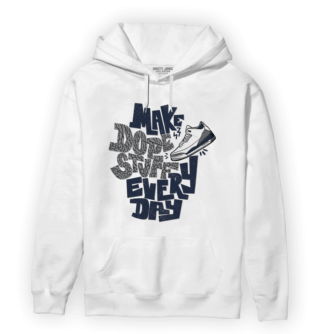 White Navy 3s Hoodie Match Dope Sneaker - NastyJamz