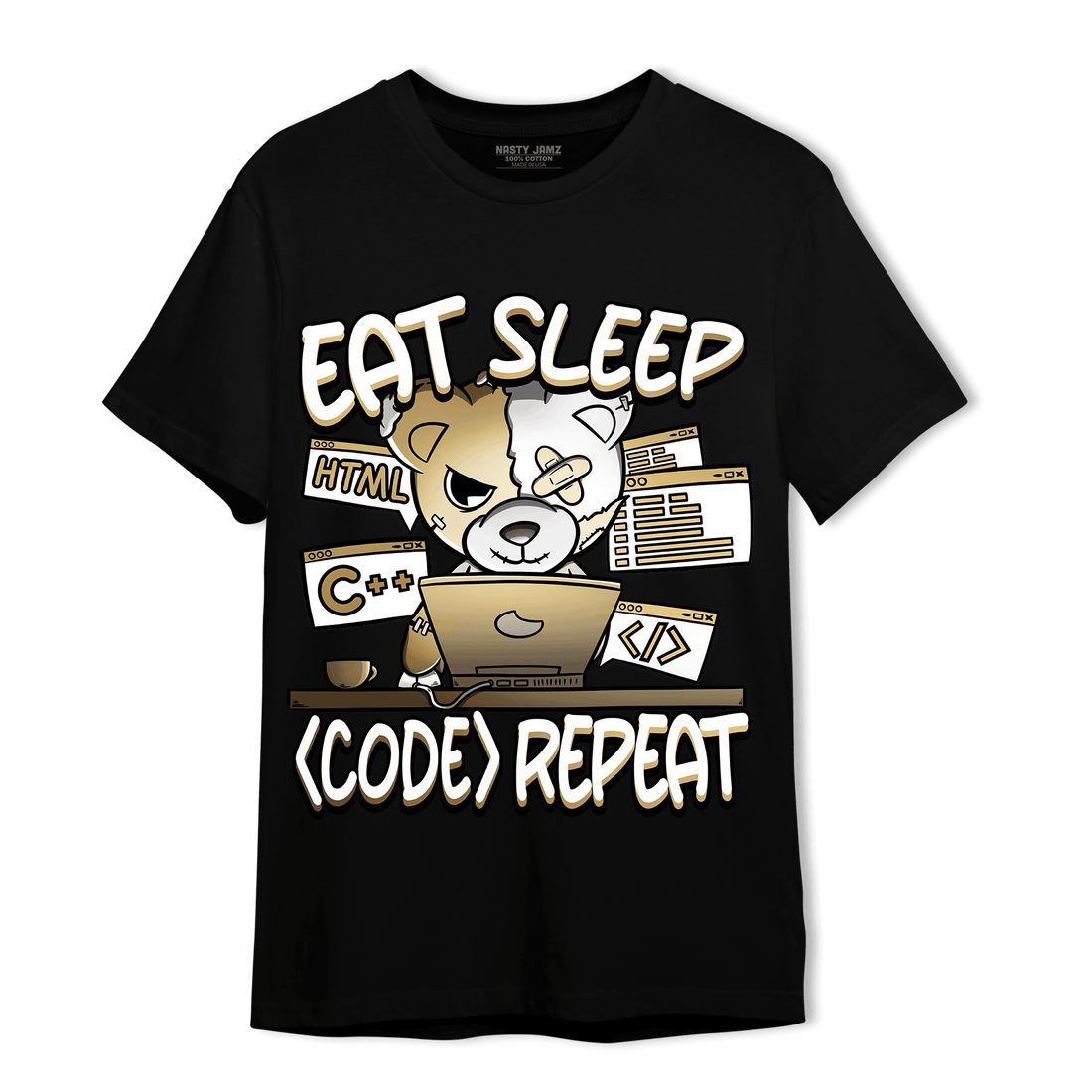 High OG Metallic Gold 1s T Shirt Match Eat Sleep Code BER - NastyJamz