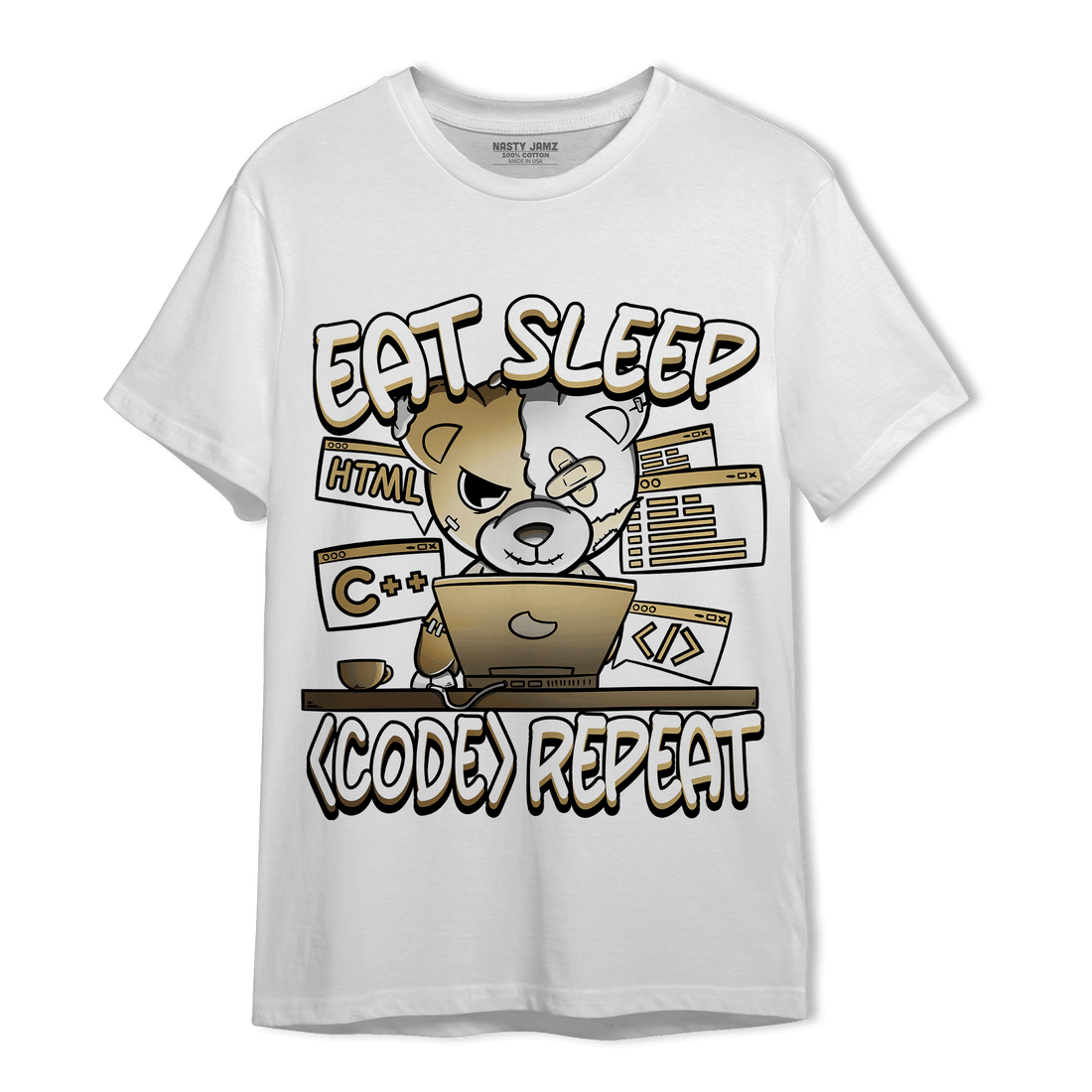 High OG Metallic Gold 1s T Shirt Match Eat Sleep Code BER - NastyJamz
