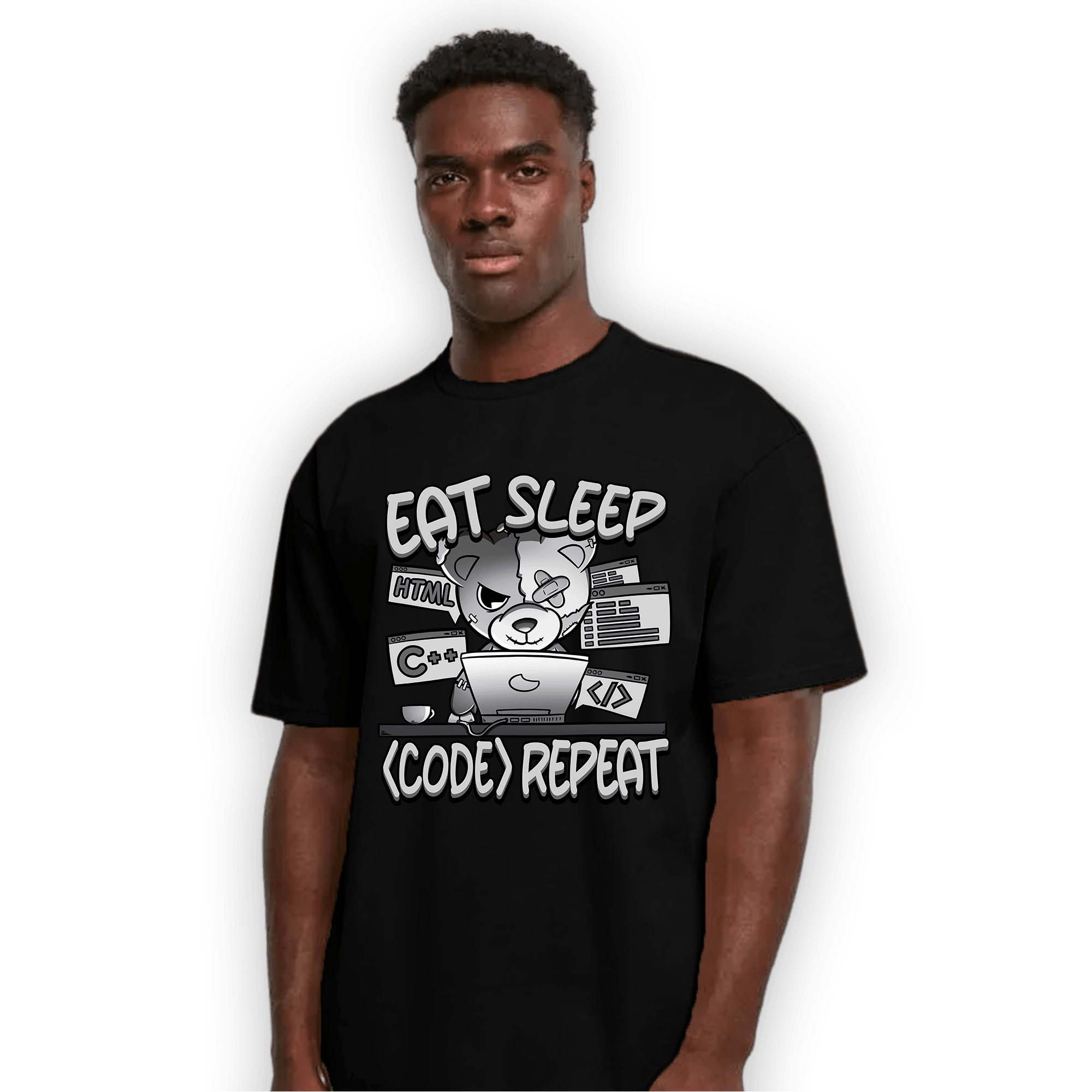 Retro High OG Black White 1s T Shirt Match Eat Sleep Code BER - NastyJamz