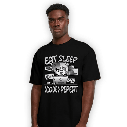 Retro High OG Black White 1s T Shirt Match Eat Sleep Code BER - NastyJamz