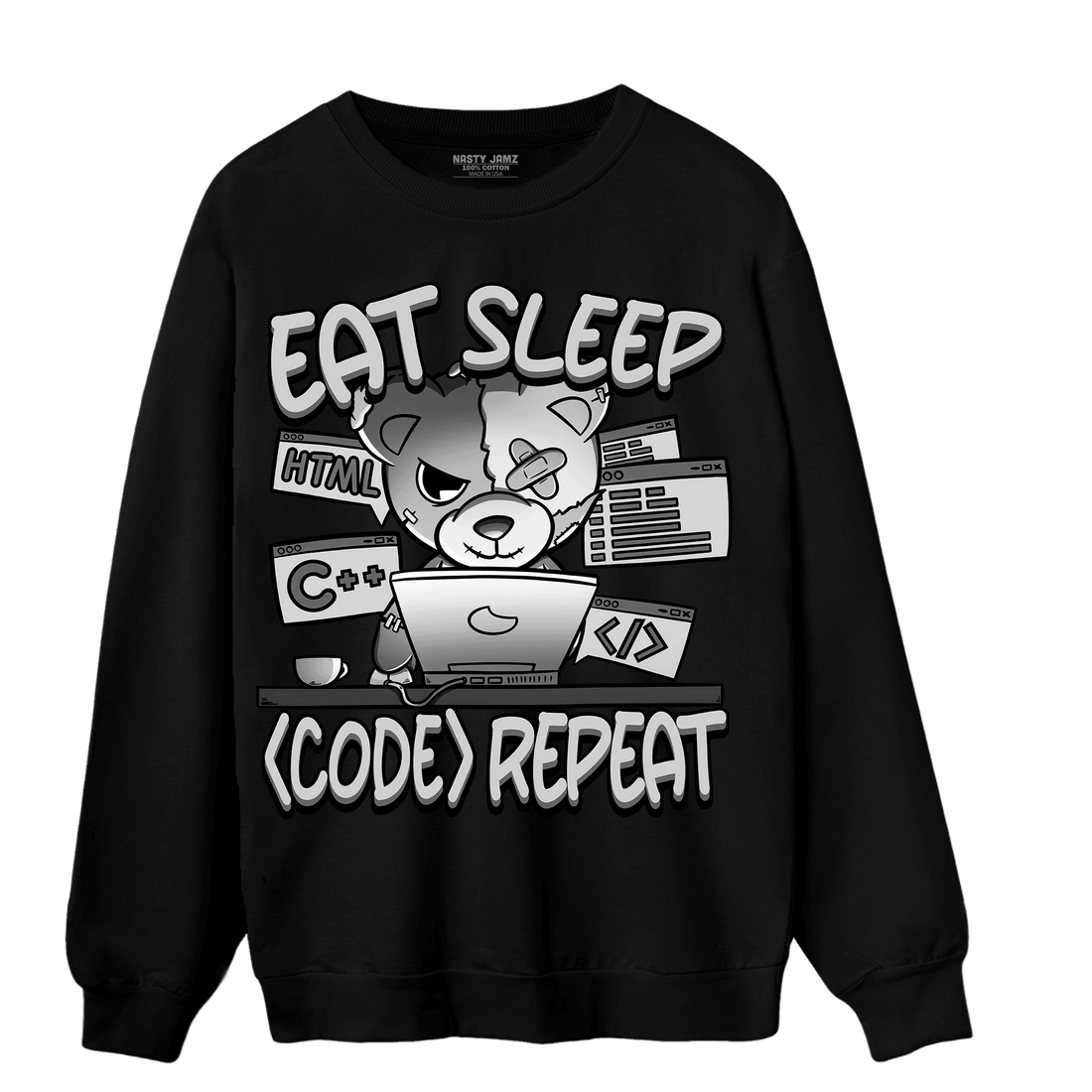 Retro High OG Black White 1s Sweatshirt Match Eat Sleep Code BER - NastyJamz